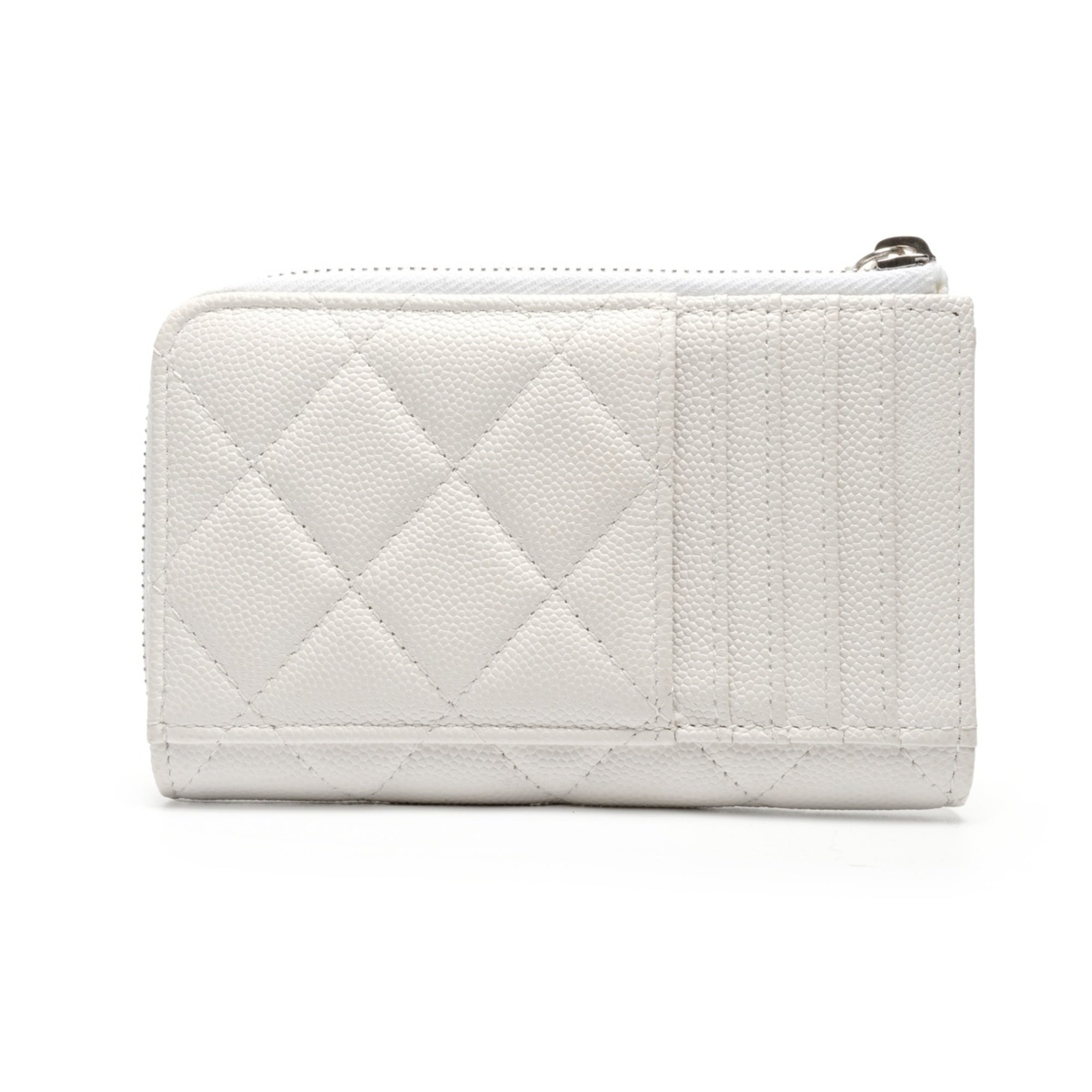 Chanel Matelasse White Grained Calfskin Coin Purse/Coin Case (Pre-Owned)