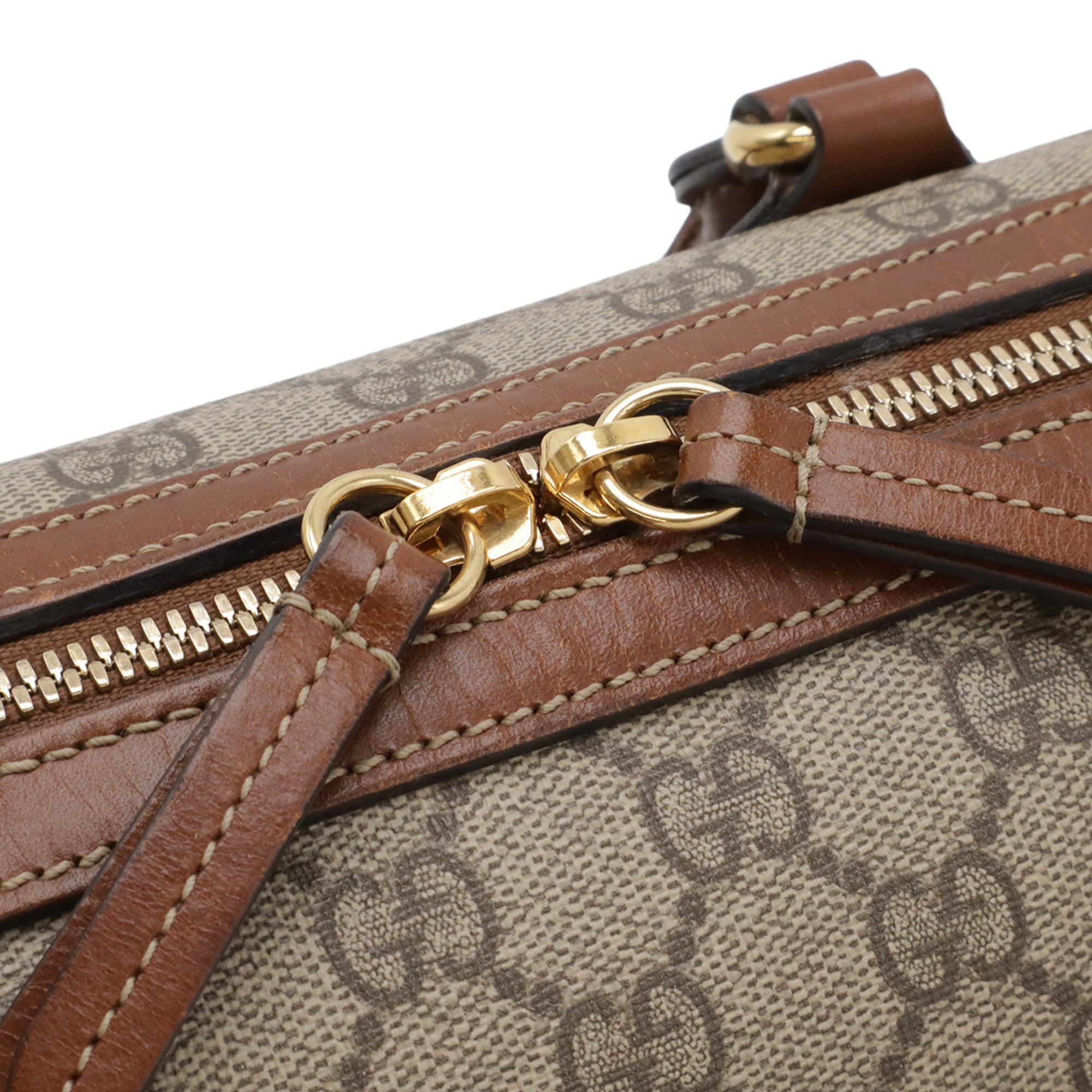 Gucci Beige Brown Gg Supreme Canvas Pvc Coated Canvas Leather Handbag Shoulder Bag (Pre-Owned)