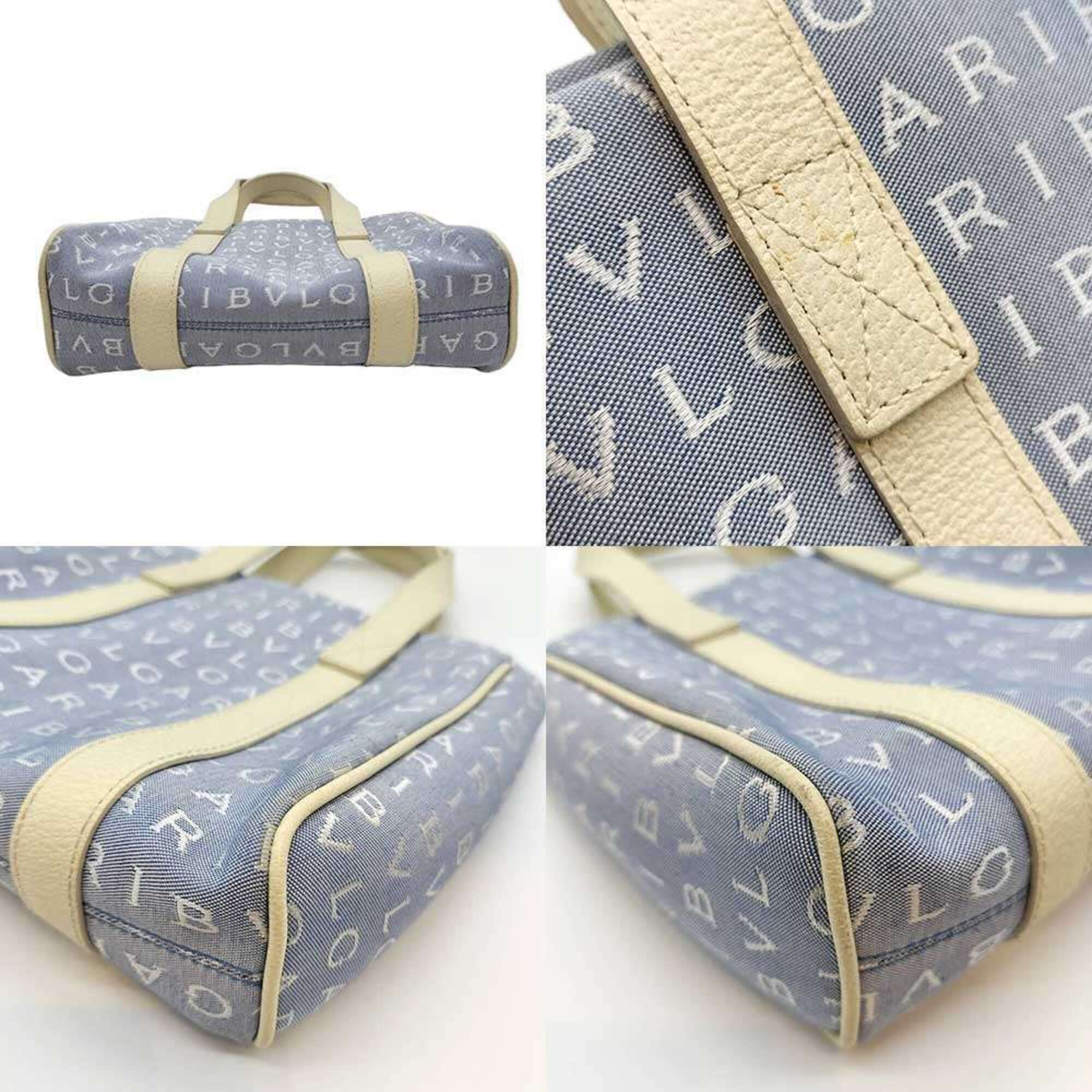 Bvlgari Logomania Blue White Canvas Handbag (Pre-Owned)