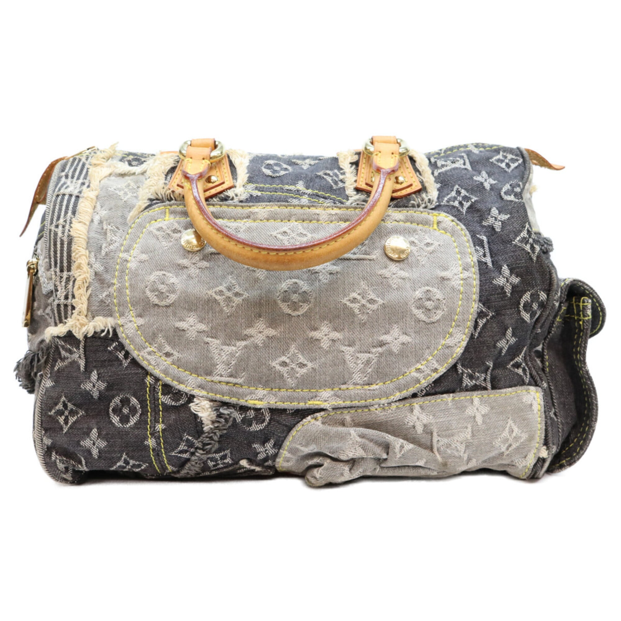 Louis Vuitton Black Brown Monogram Denim Boston Bag (Pre-Owned)