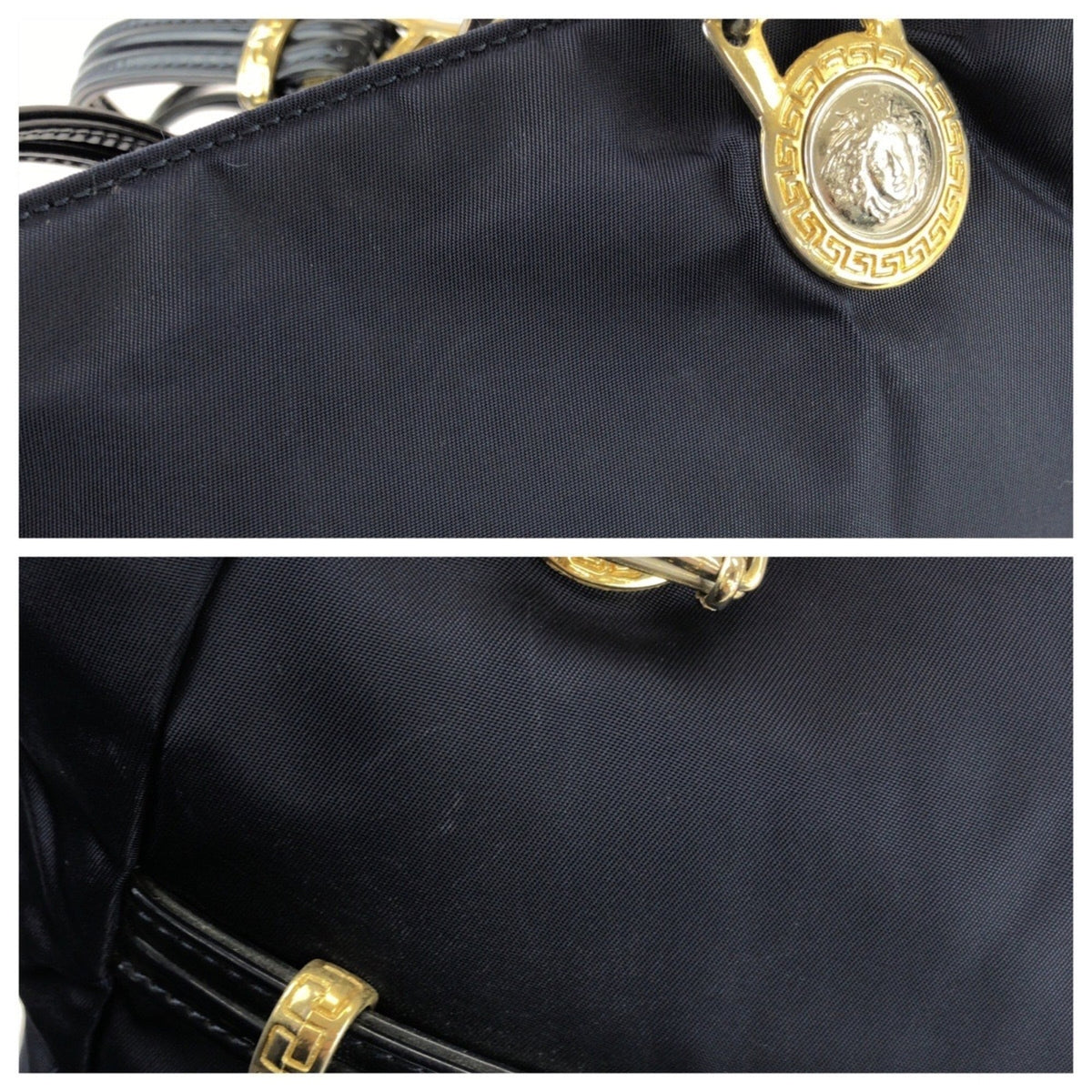 Versace Navy Nylon Patent Leather Shoulder Bag (Pre-Owned)