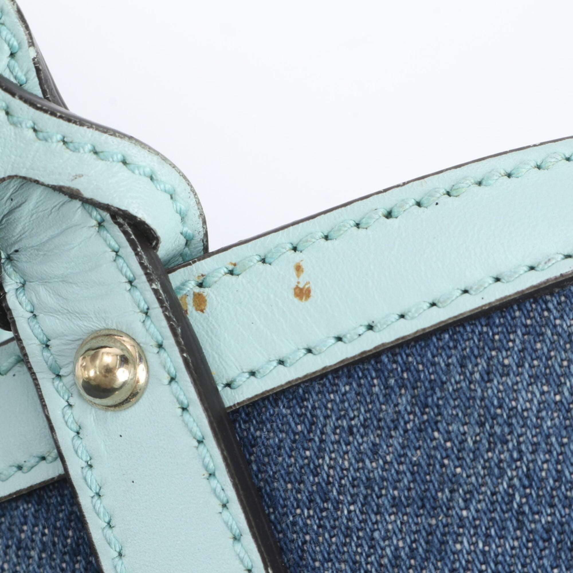 Gucci Blue Leather Canvas Handbag Shoulder Bag Tote Bag (Pre-Owned)