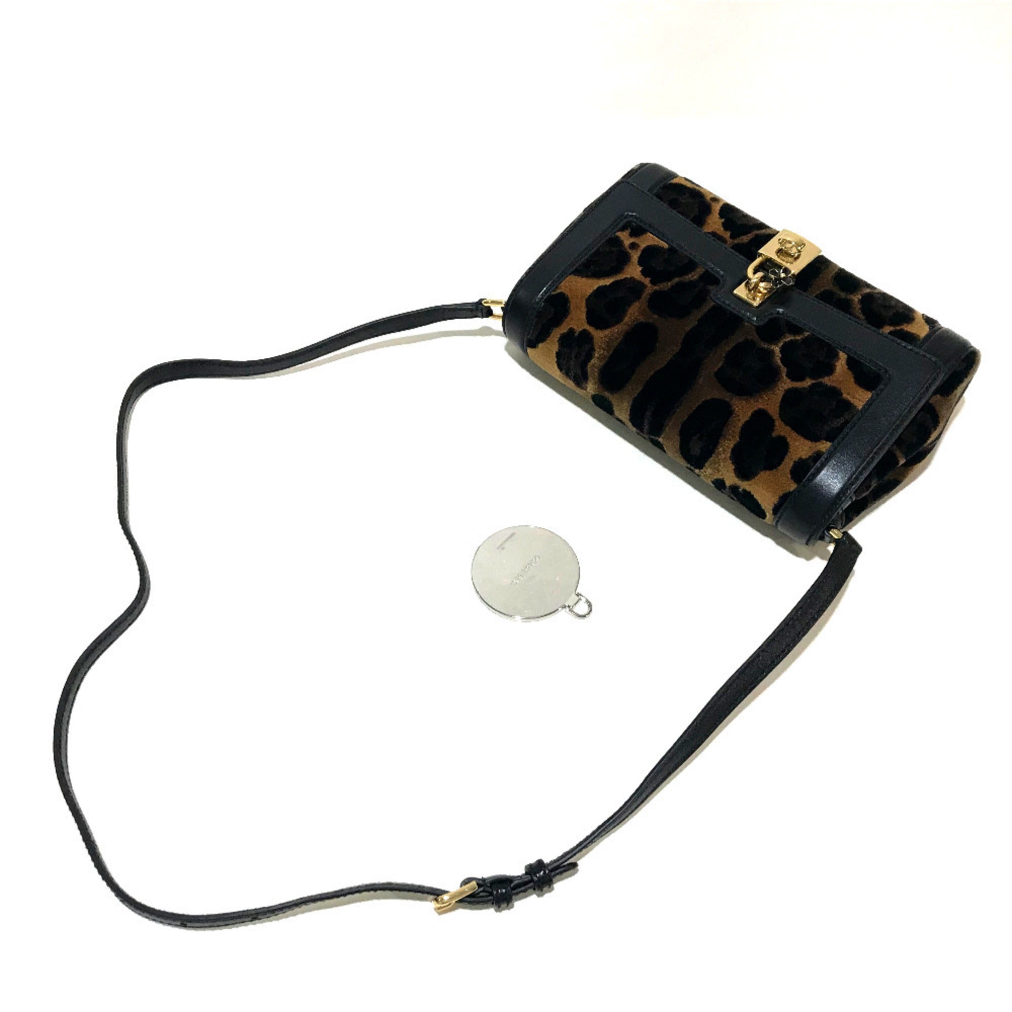 Dolce & Gabbana Black Brown Velvet Leather Shoulder Bag (Pre-Owned)