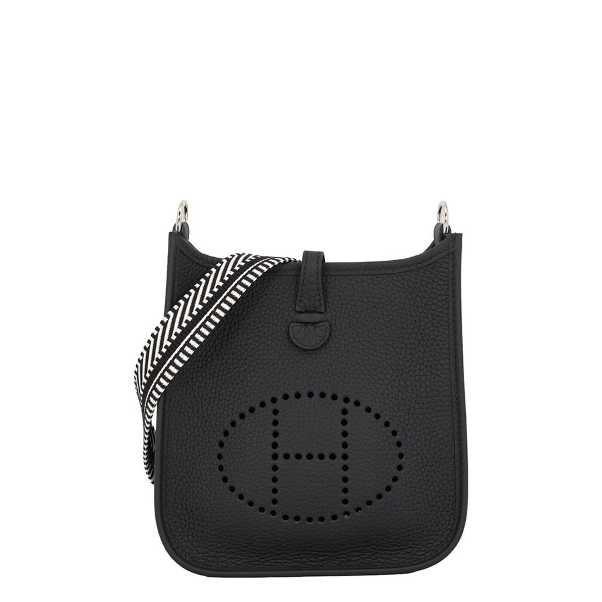 Hermes Evelyne Black Taurillon Clemence Leather Handbag Shoulder Bag