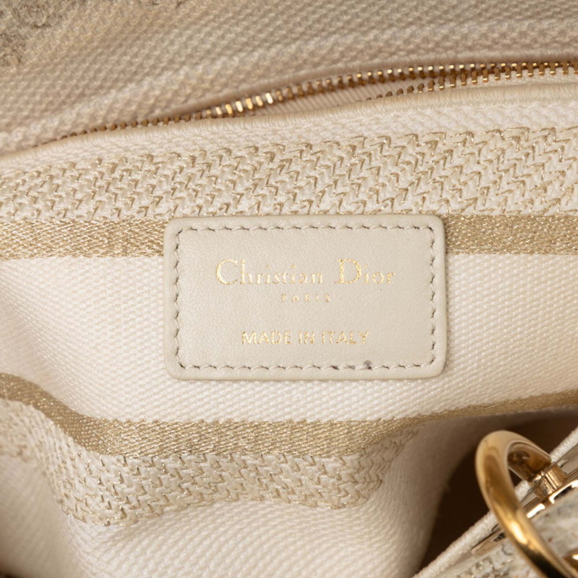 Christian Dior Lady Dior Ivory Canvas Handbag Shoulder Bag (Pre-Owned)