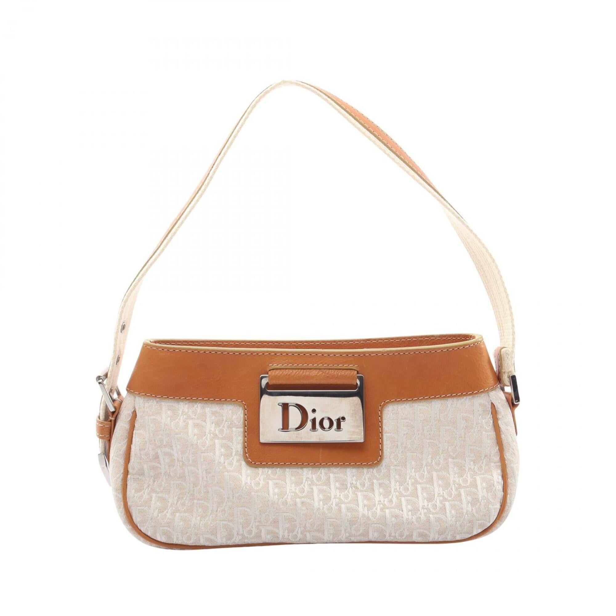 Christian Dior Brown Ivory Canvas Leather Handbag (Pre-Owned)