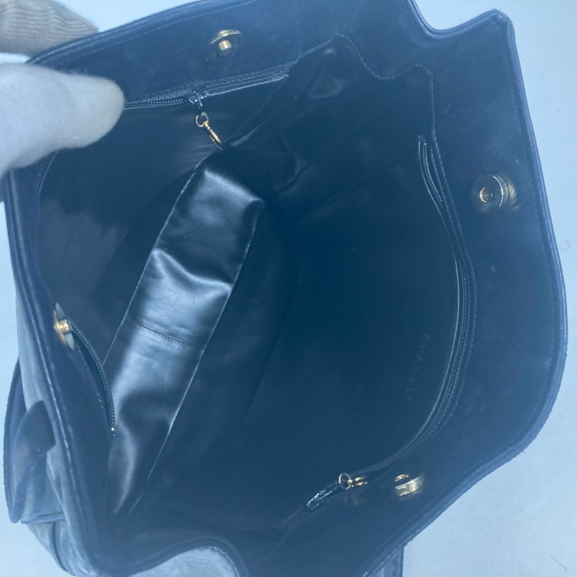 Chanel Dark Navy Leather Boston Bag Shoulder Bag Tote Bag (Pre-Owned)