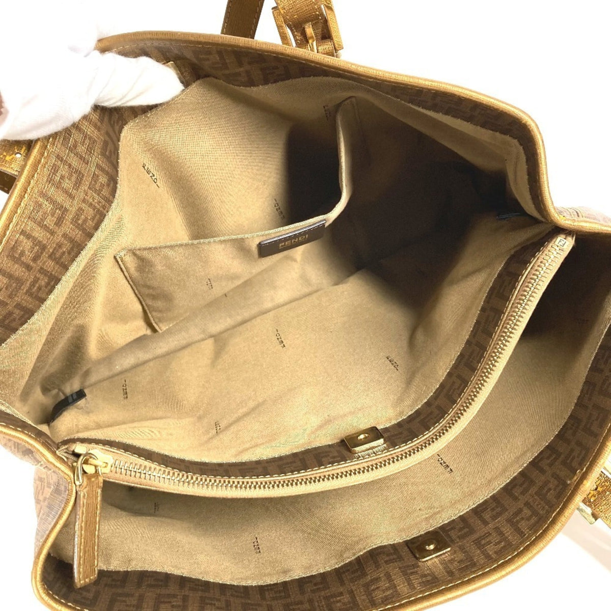 Fendi Gold Zucca Pvc Leather Shoulder Bag Tote Bag (Pre-Owned)