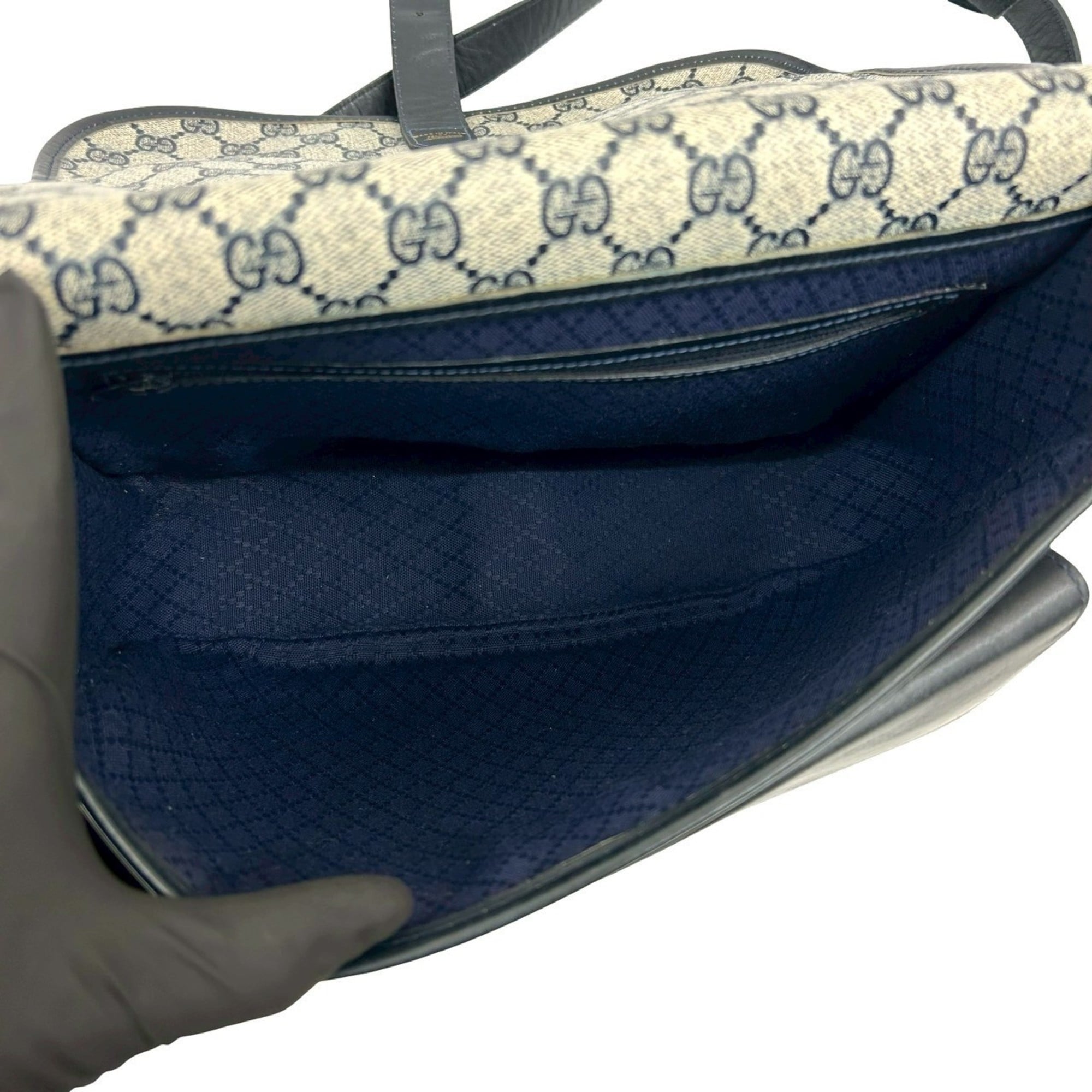 Gucci Navy Red Color Pvc Leather Shoulder Bag (Pre-Owned)