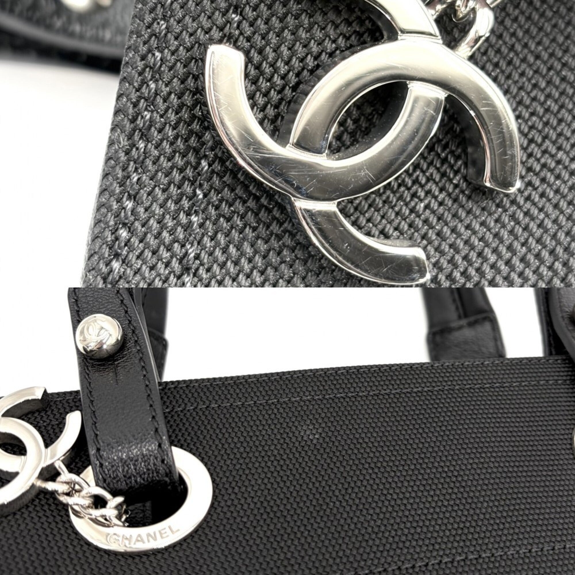 Chanel Black Coated Canvas Leather Handbag Tote Bag (Pre-Owned)