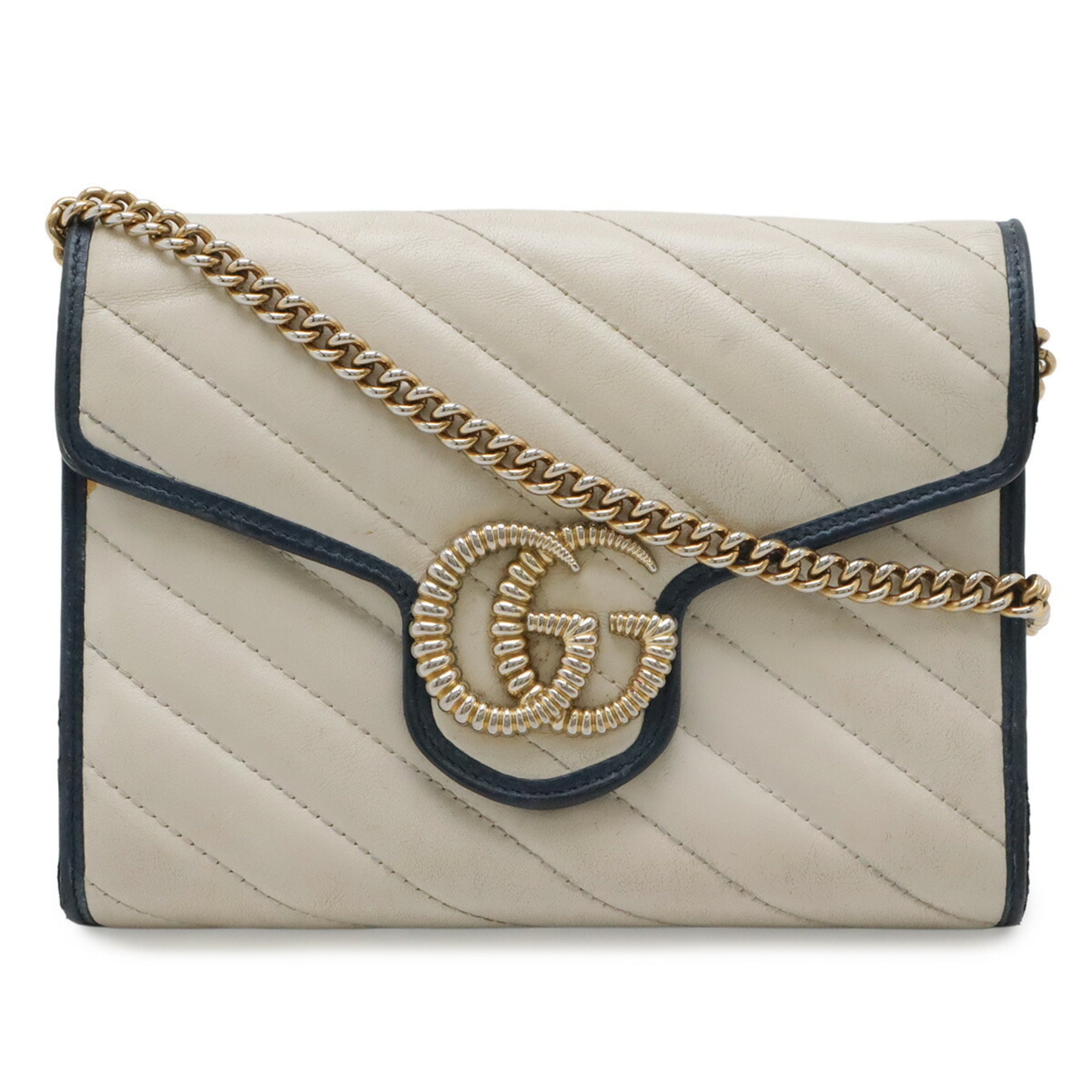 Gucci Gg Marmont Ivory Navy Leather Clutch Bag Pochette Shoulder Bag (Pre-Owned)