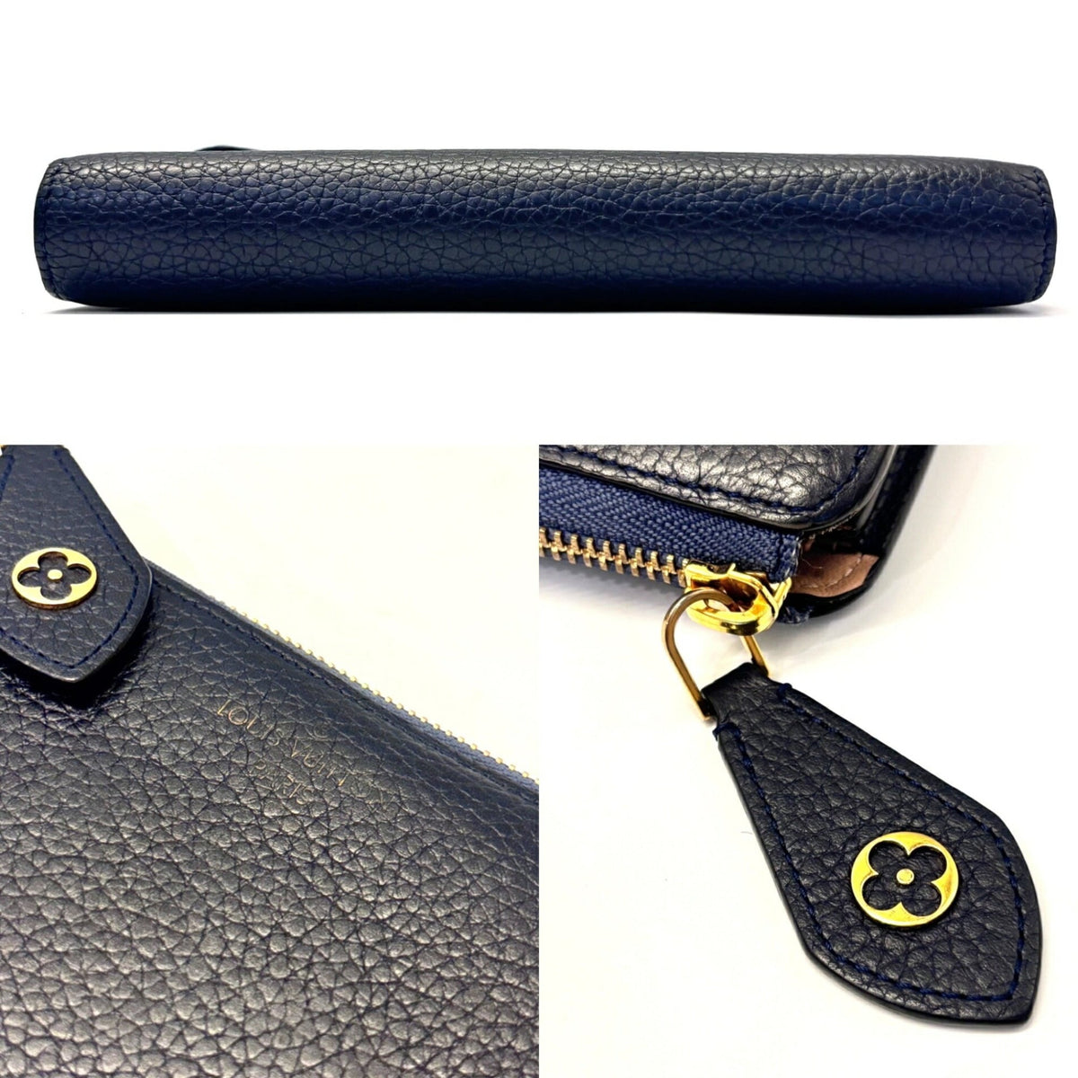Louis Vuitton Navy Blue Leather Long Wallet (Bi-Fold) (Pre-Owned)