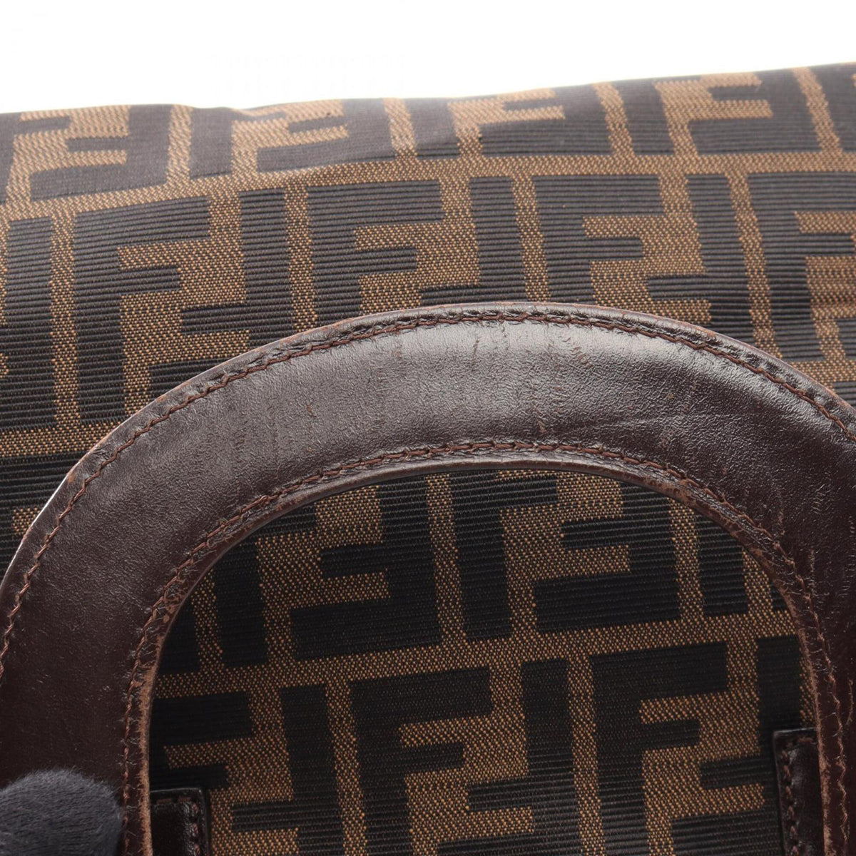 Fendi Beige Black Brown Canvas Leather Handbag (Pre-Owned)