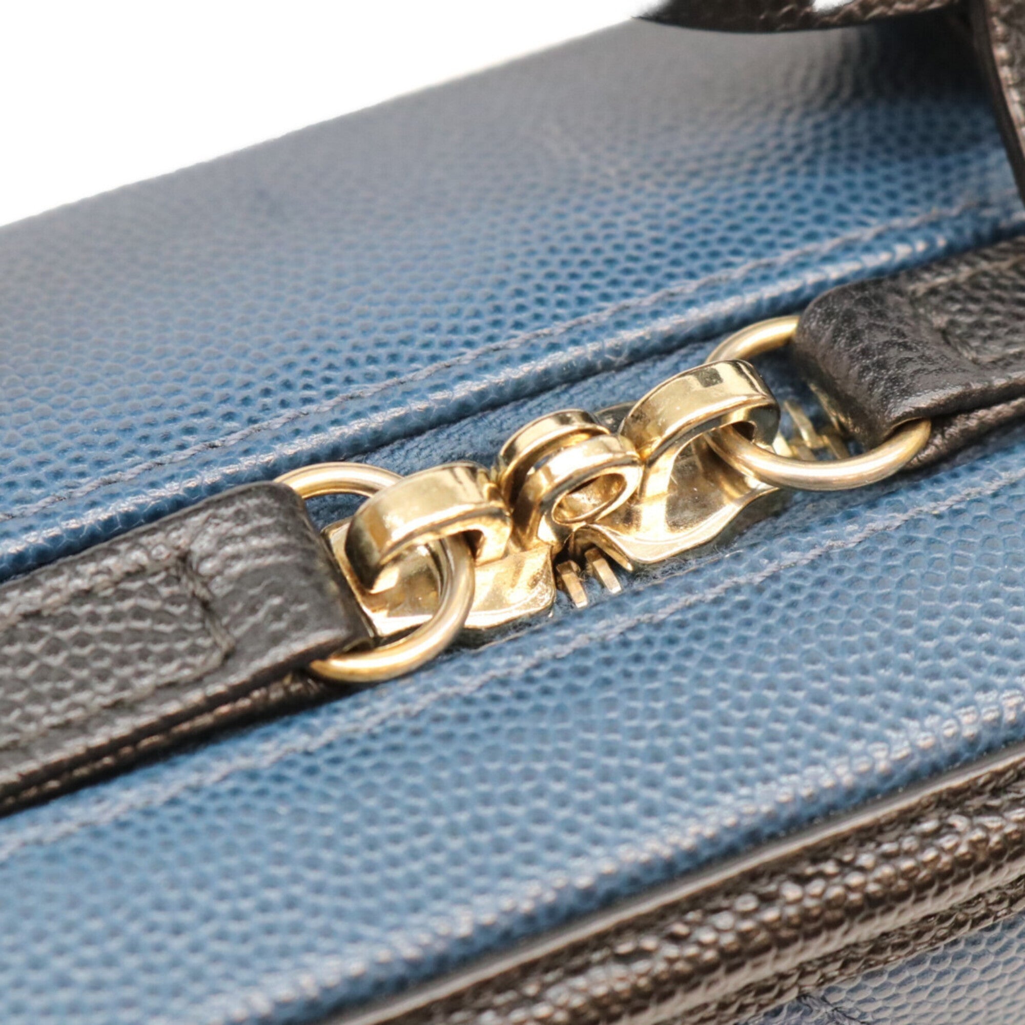 Chanel Black Blue Grained Calfskin Shoulder Bag (Pre-Owned)