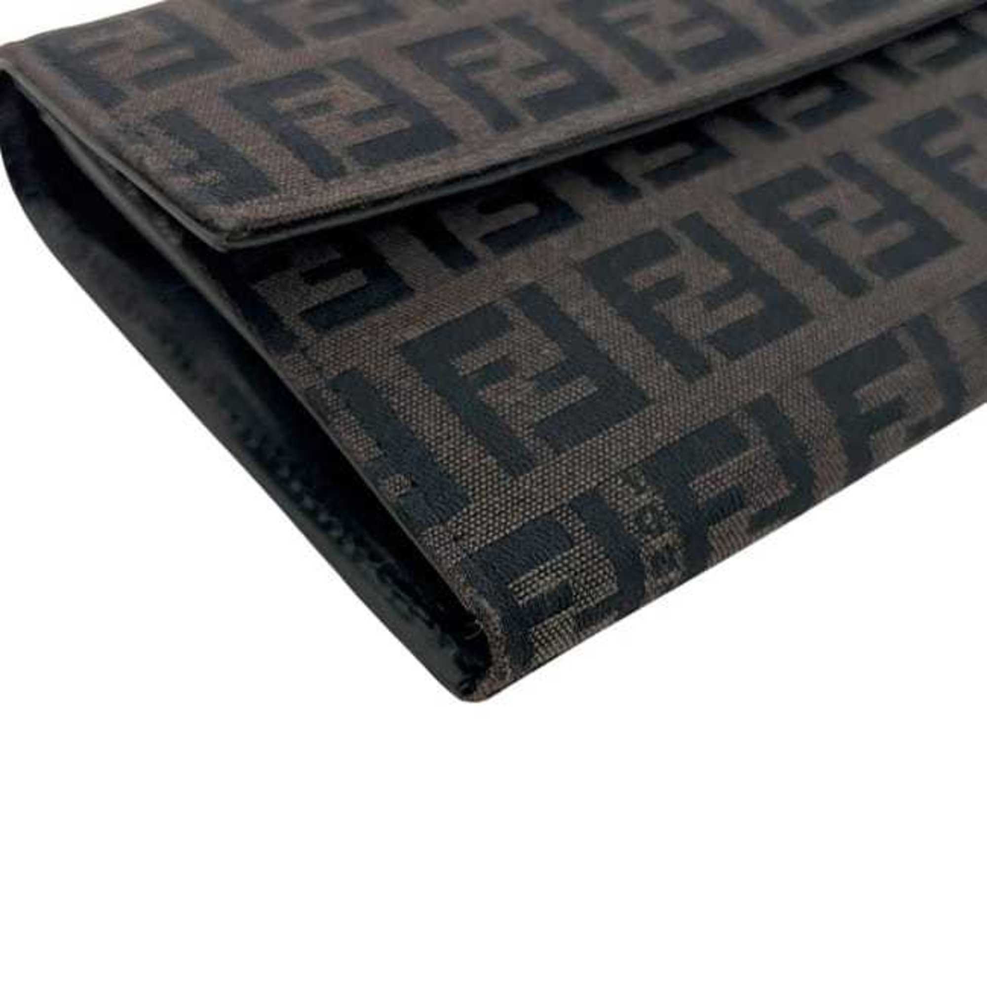 Fendi Brown Canvas Leather Long Wallet (Bi-Fold) (Pre-Owned)