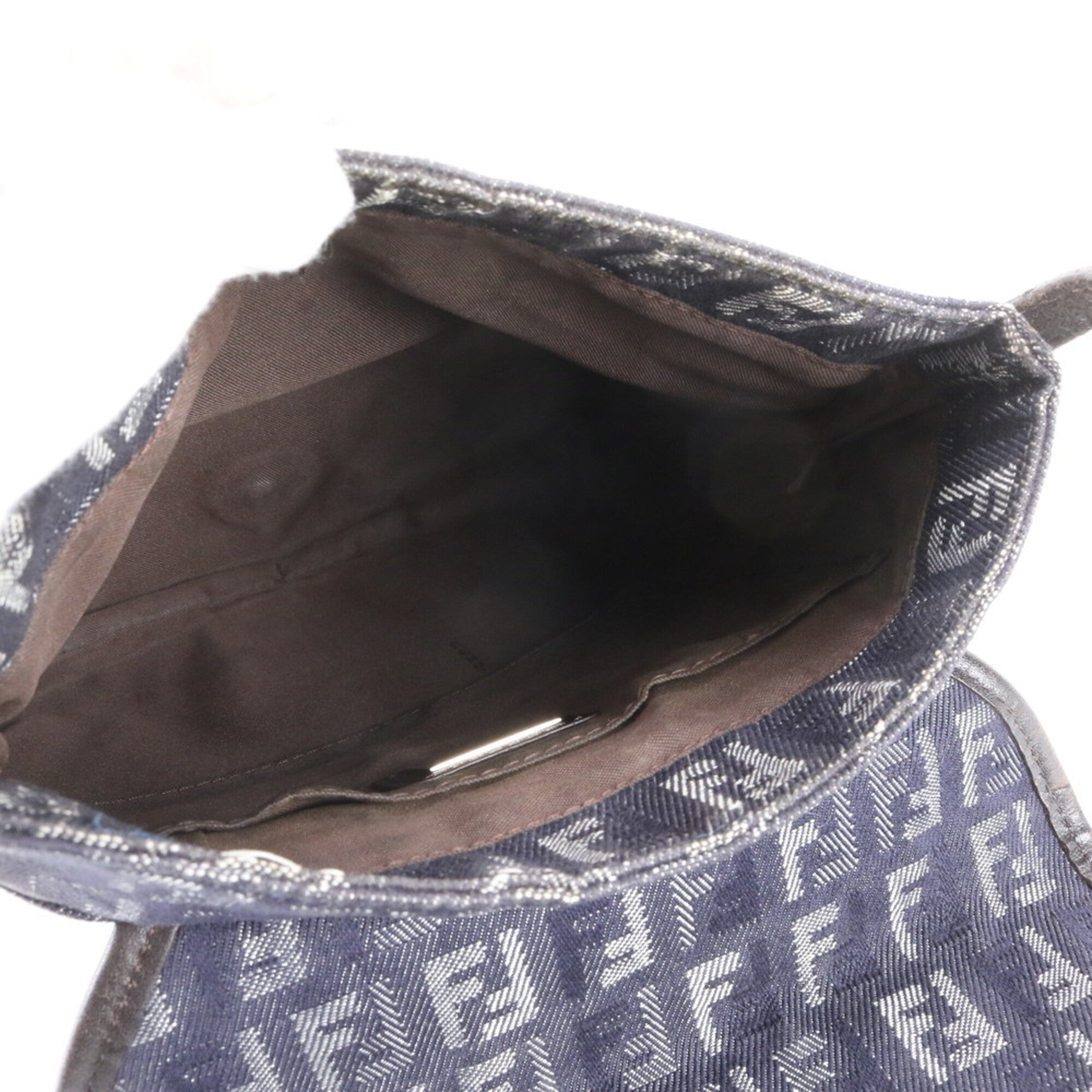 Fendi Blue Brown Leather Canvas Crossbody Bag Handbag Shoulder Bag Tote Bag (Pre-Owned)