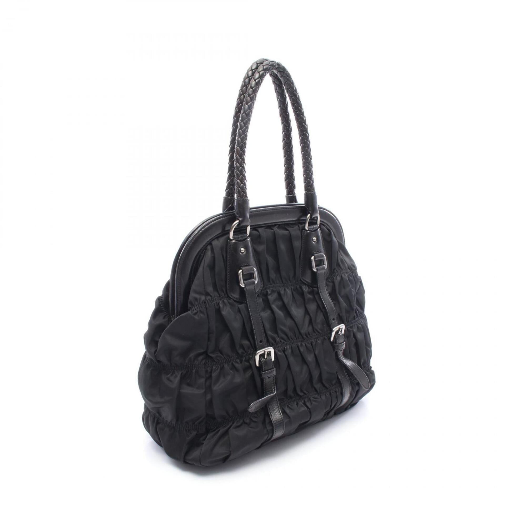 Prada Black Nylon Leather Handbag Tote Bag (Pre-Owned)