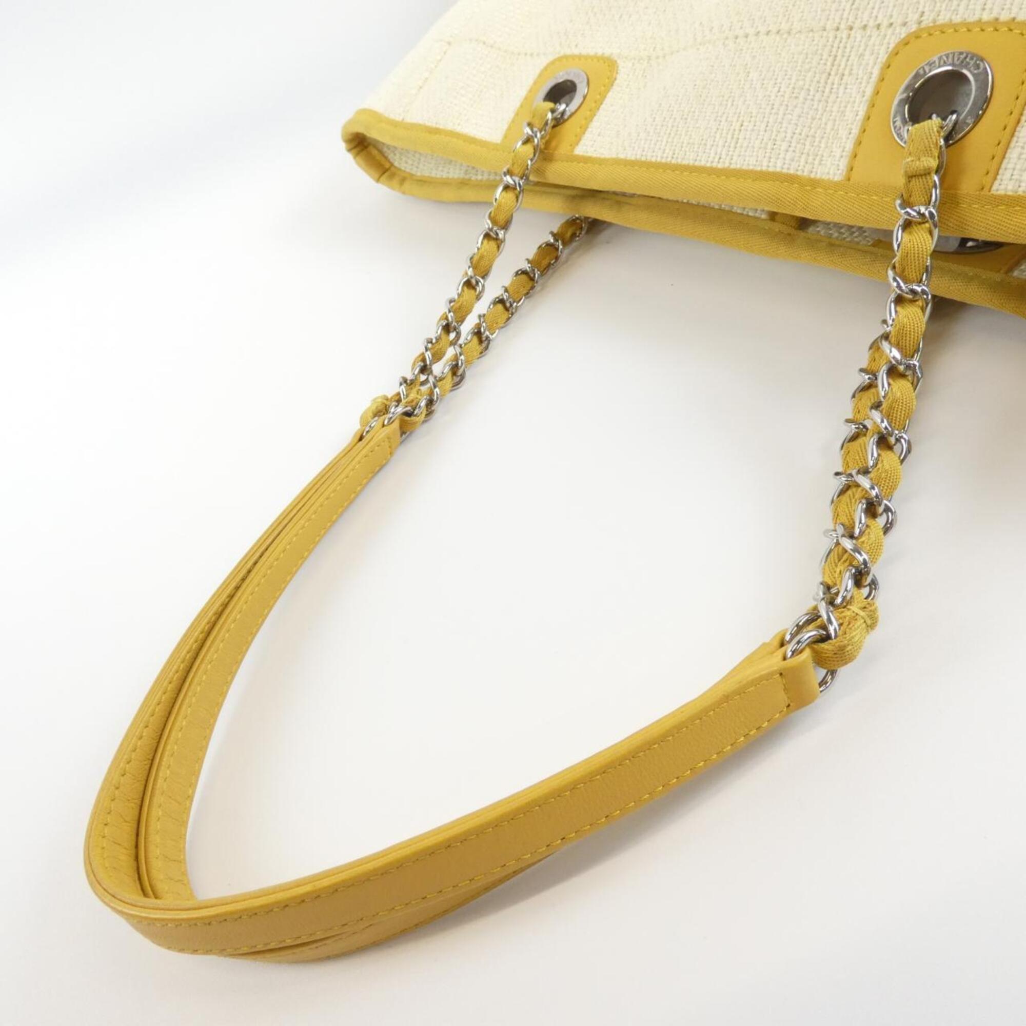 Chanel Beige Ivory Yellow Nylon Canvas Handbag (Pre-Owned)
