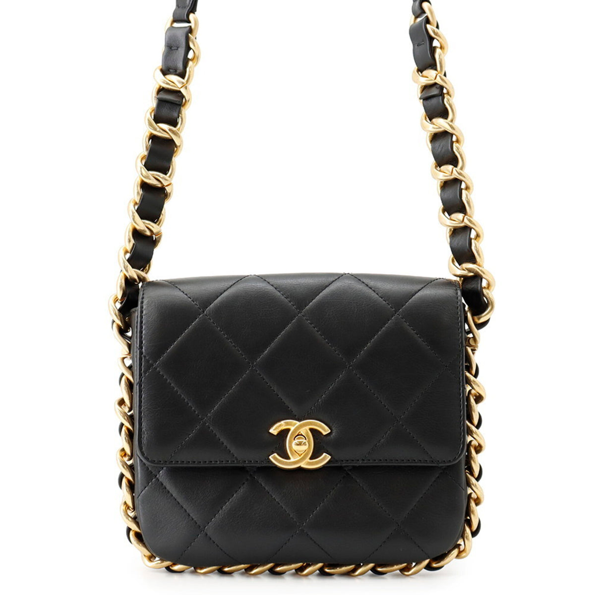 Chanel Matelasse Black Leather Handbag Shoulder Bag (Pre-Owned)