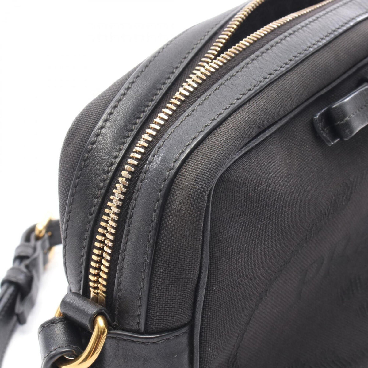 Prada Black Canvas Leather Handbag Shoulder Bag (Pre-Owned)