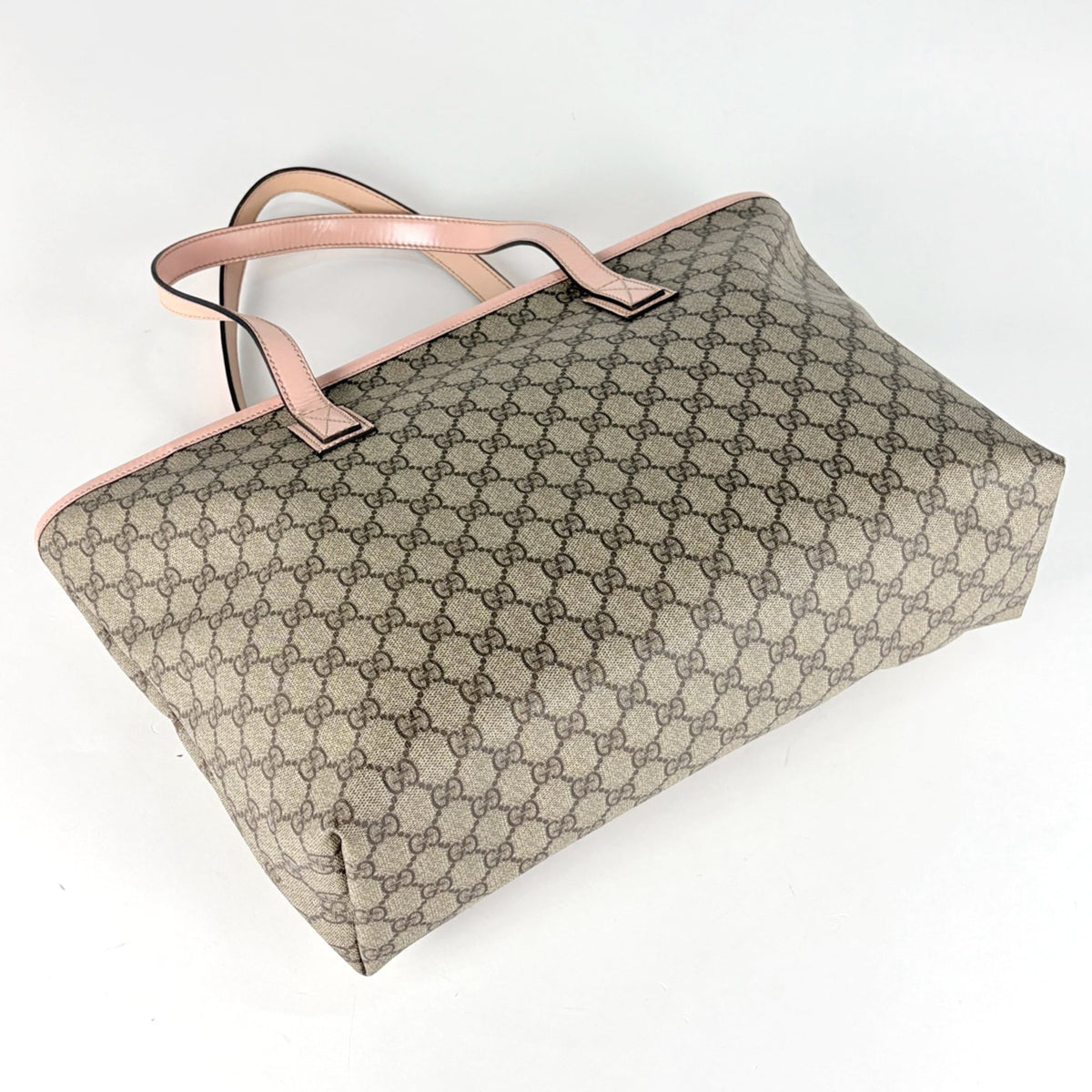 Gucci Beige Pink Coated Canvas Leather Tote Bag (Pre-Owned)