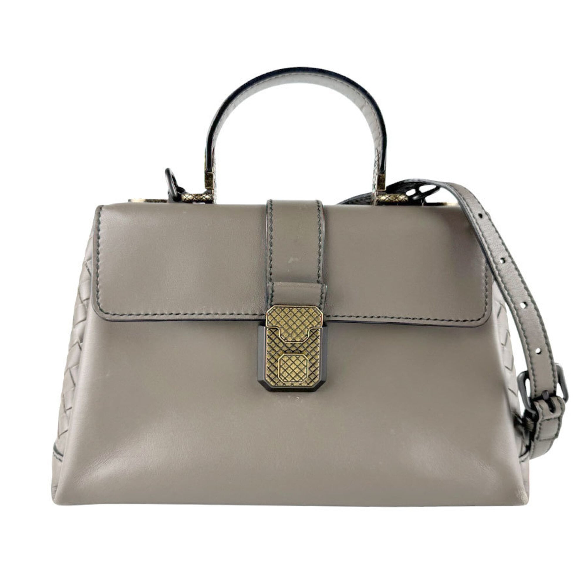 Bottega Veneta Grayish Leather Handbag Shoulder Bag (Pre-Owned)