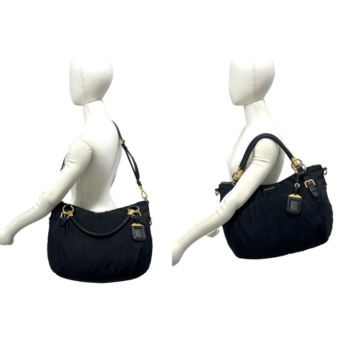 Prada Black Nylon Leather Handbag Shoulder Bag Tote Bag (Pre-Owned)