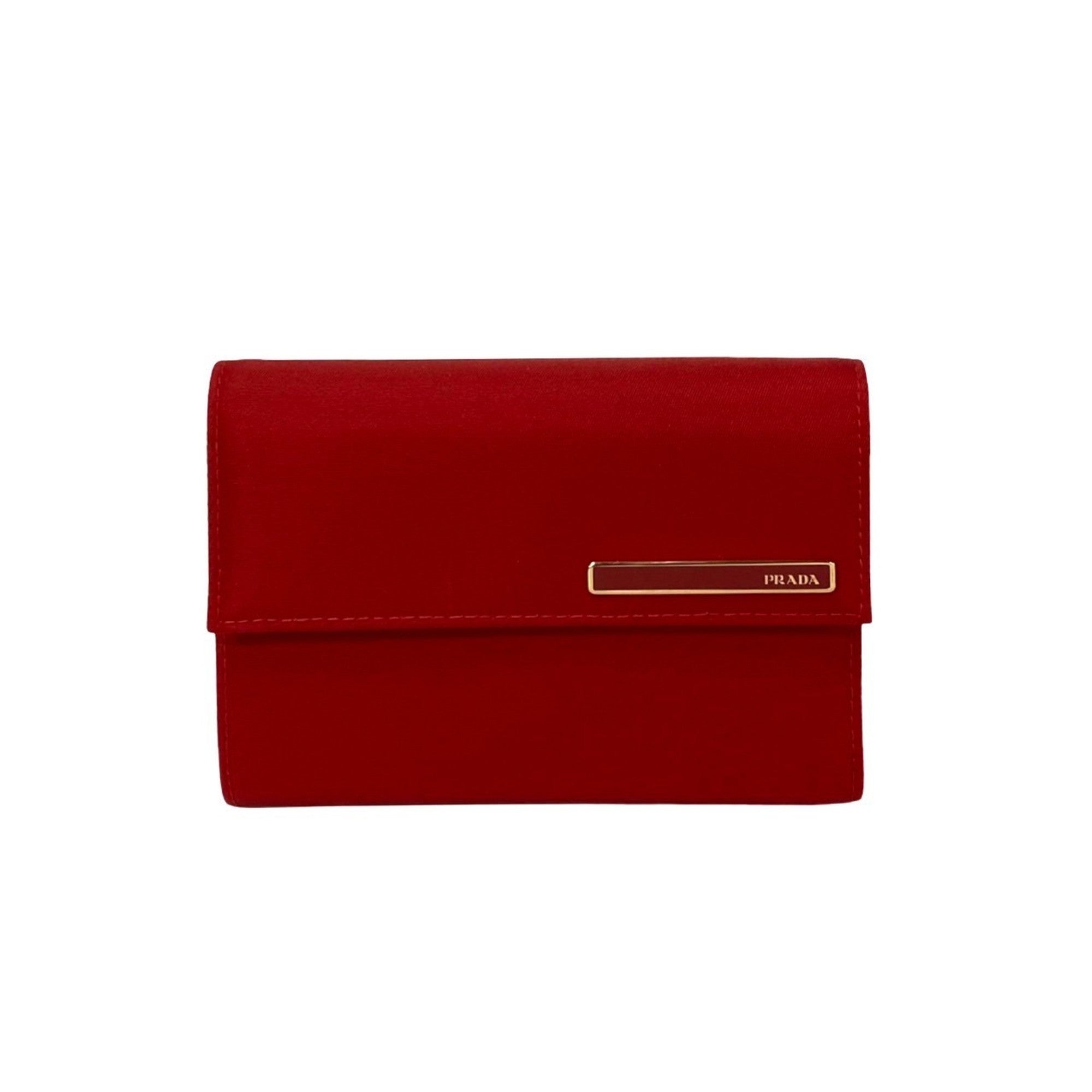 Prada Red Color Nylon Leather Wallet (Bi-Fold) (Pre-Owned)