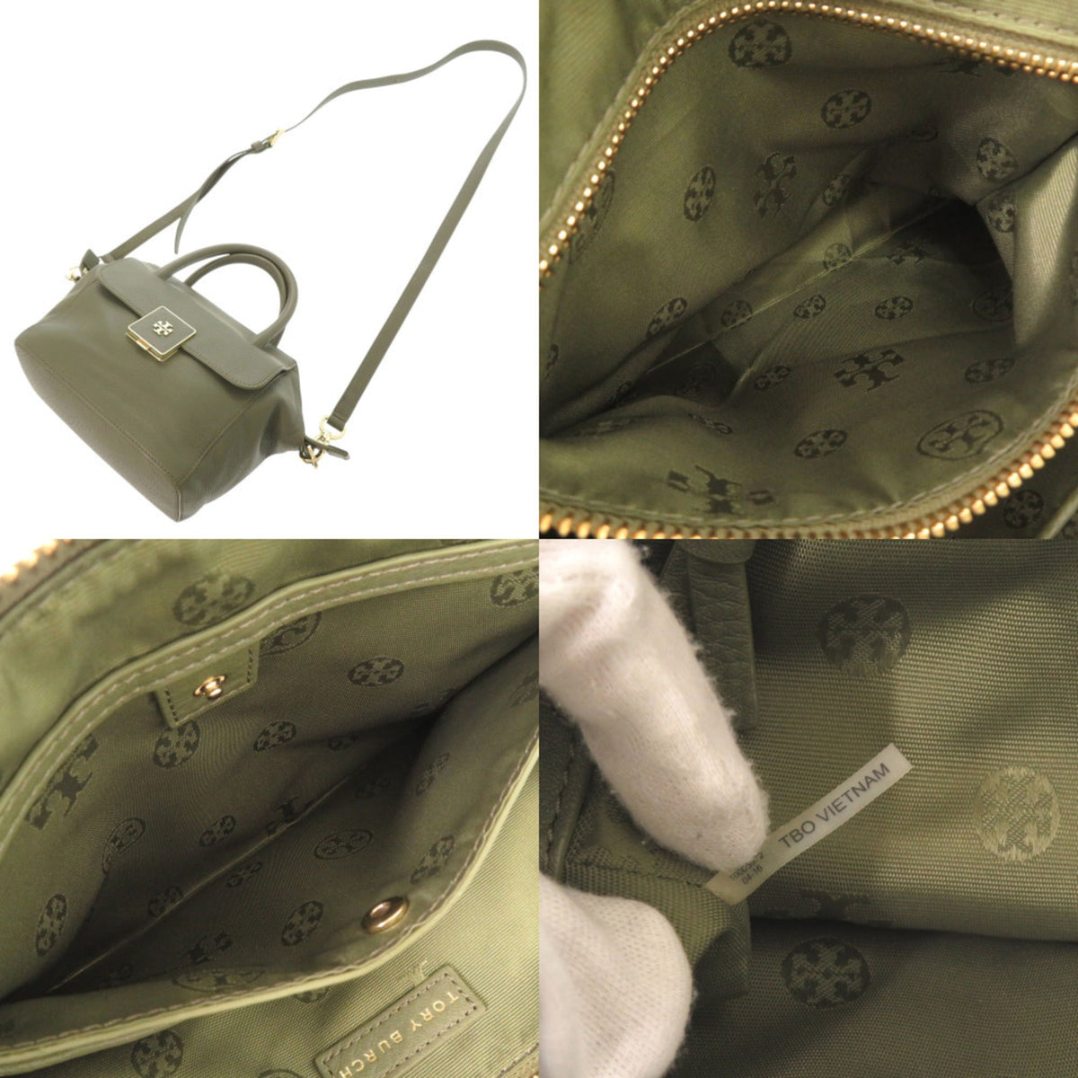 Tory Burch Green Leather Handbag Shoulder Bag (Pre-Owned)