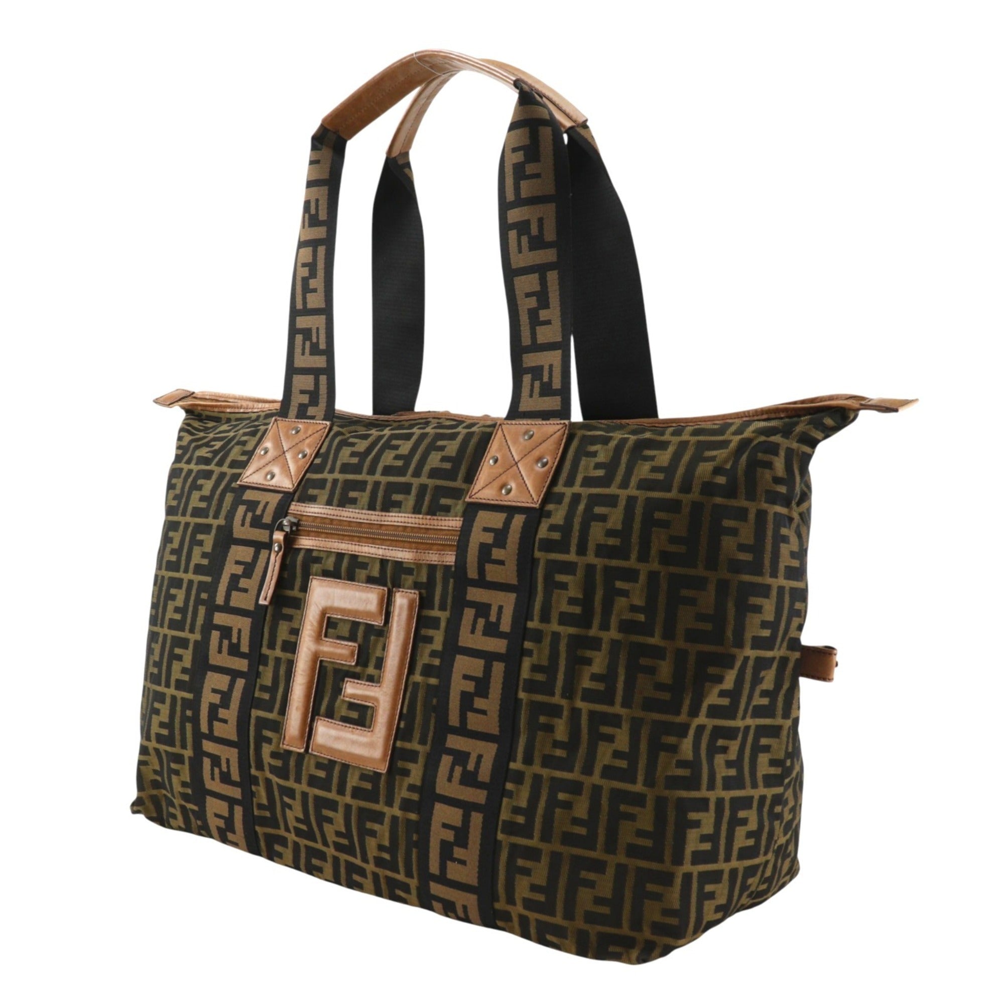Fendi Zucca Brown Nylon Canvas Boston Bag (Pre-Owned)