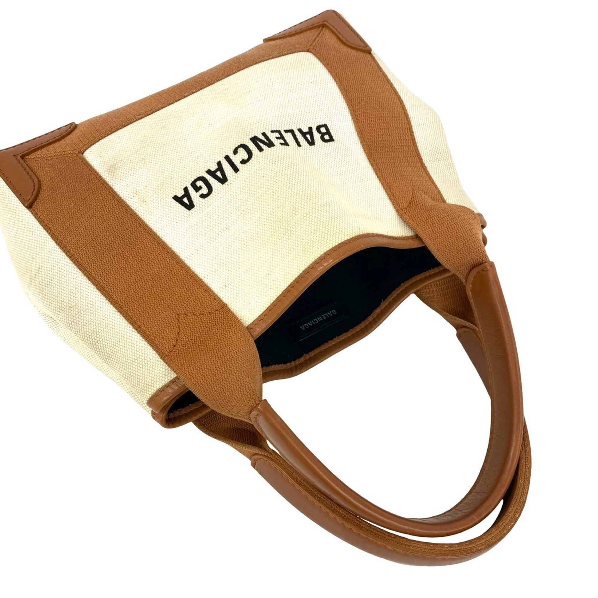 Balenciaga Brown Ivory Canvas Leather Handbag Tote Bag (Pre-Owned)