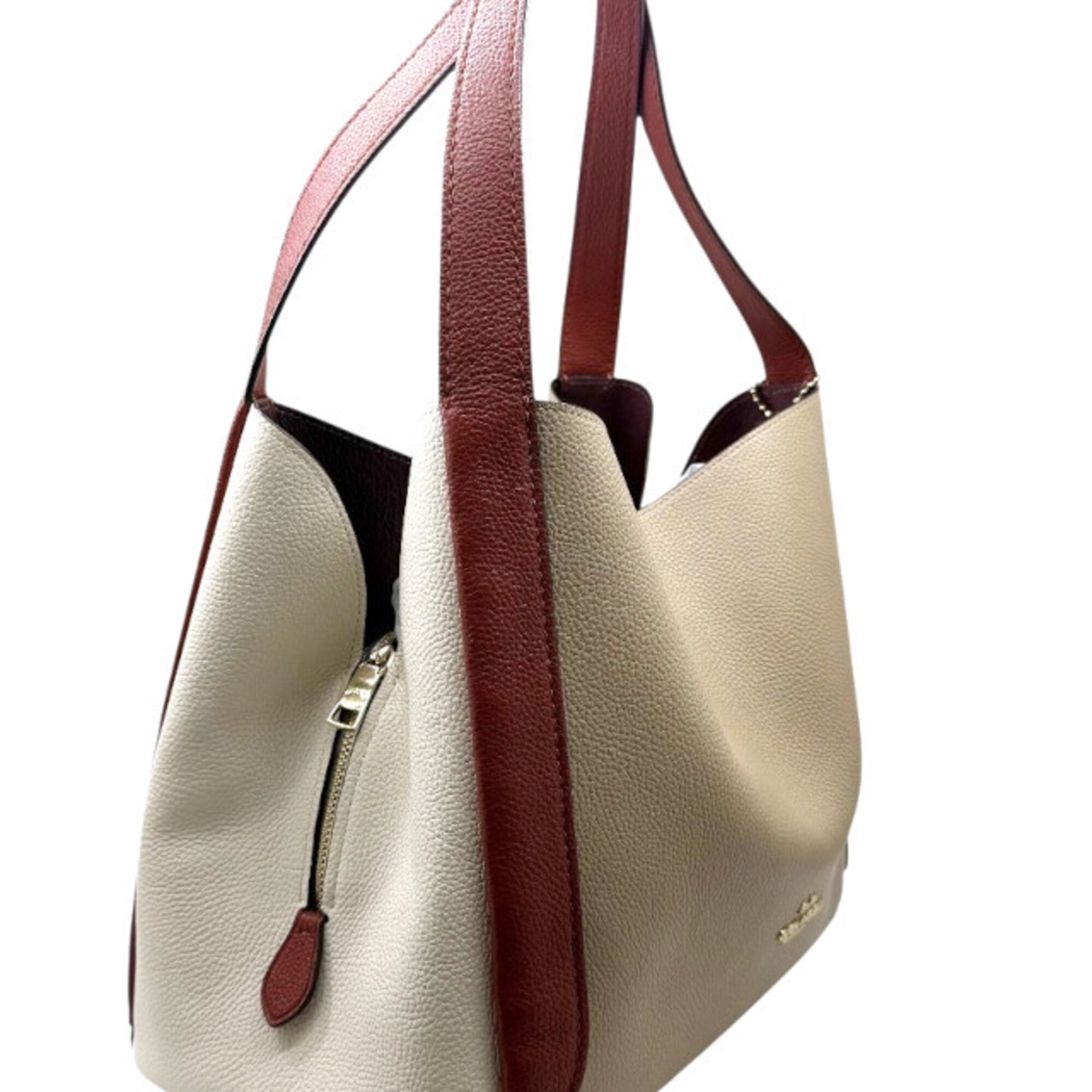 Coach Beige Ivory Red Color Leather Shoulder Bag Tote Bag (Pre-Owned)