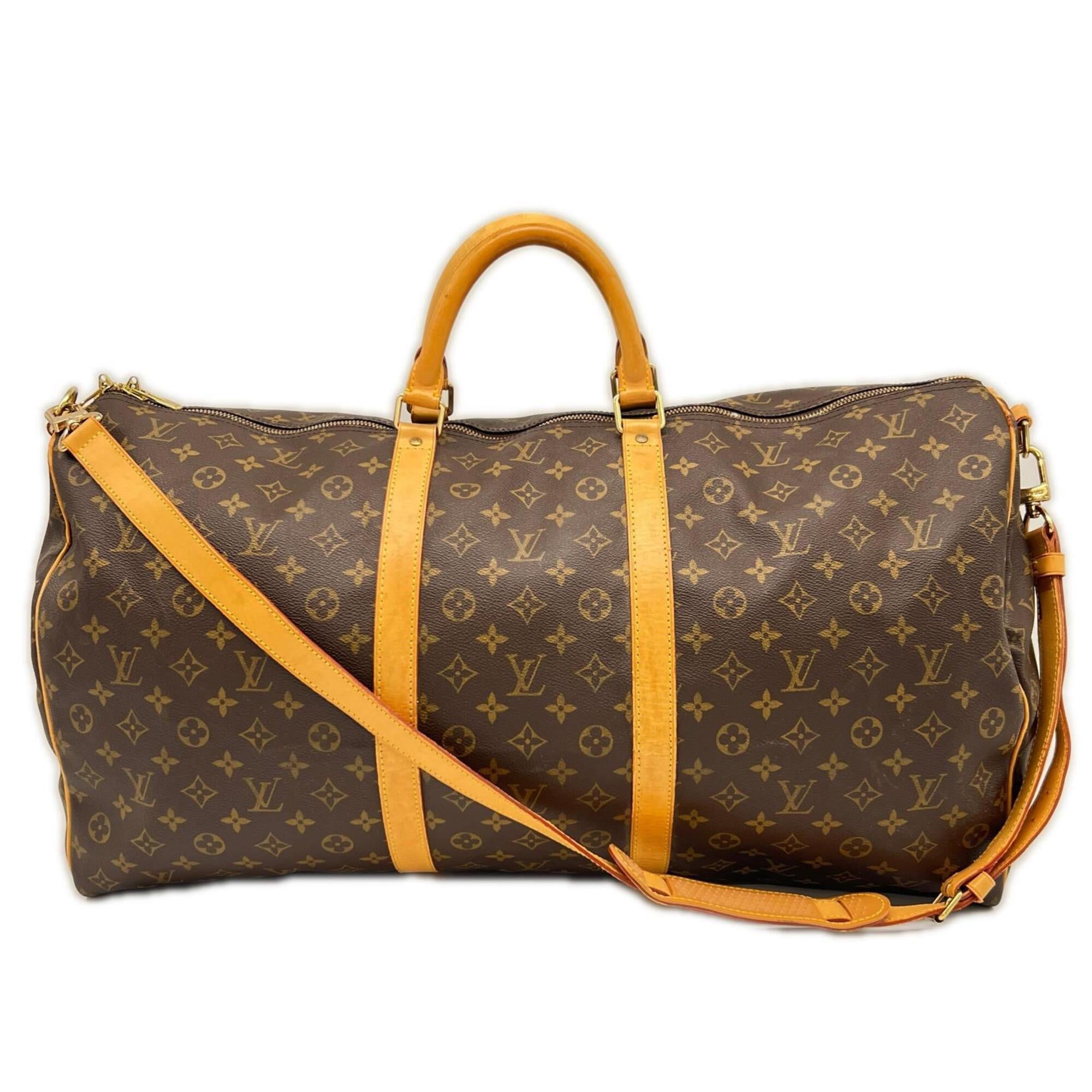 Louis Vuitton Monogram Beige Brown Coated Canvas Leather Boston Bag (Pre-Owned)
