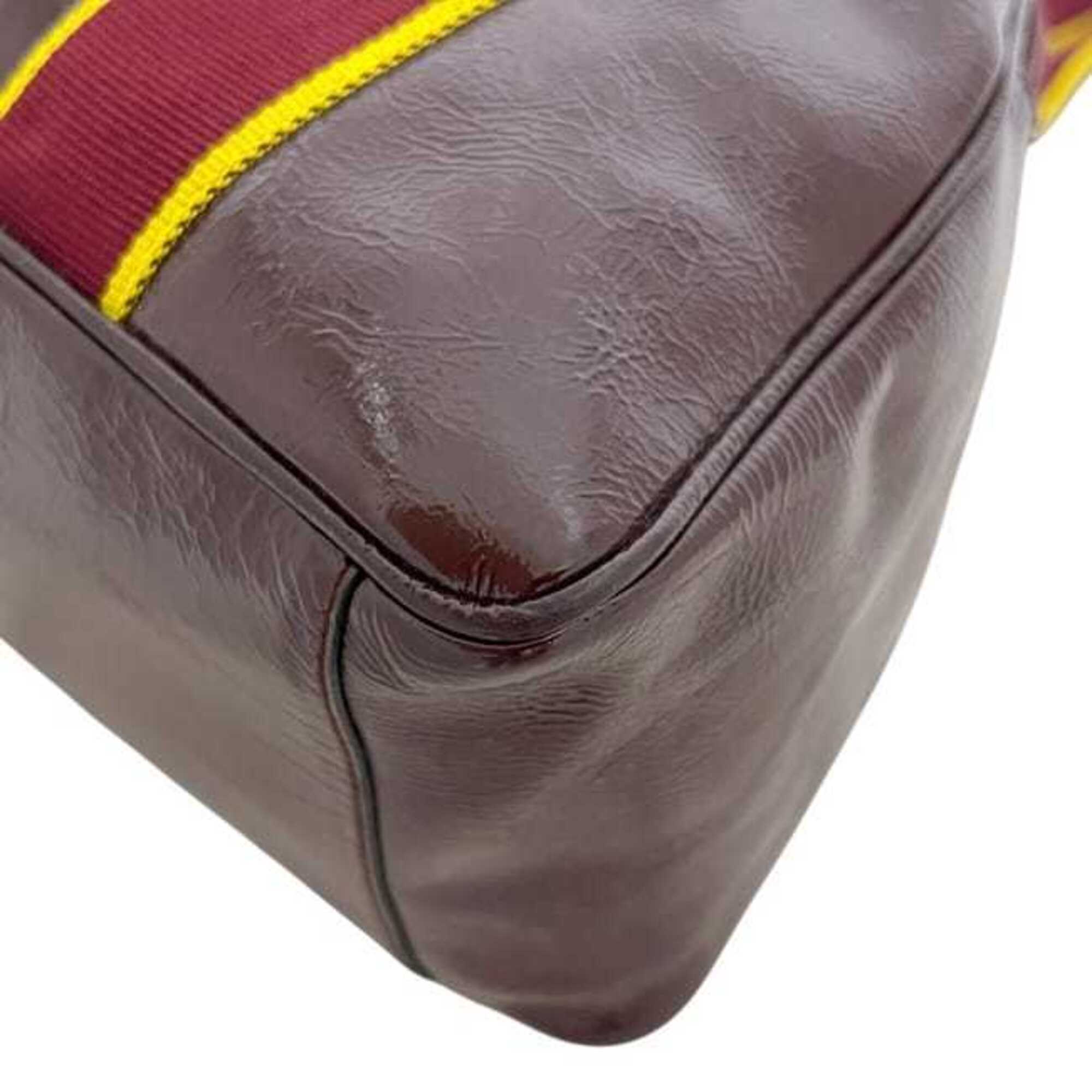 Miu Miu Bordeaux Yellow Patent Leather Boston Bag (Pre-Owned)