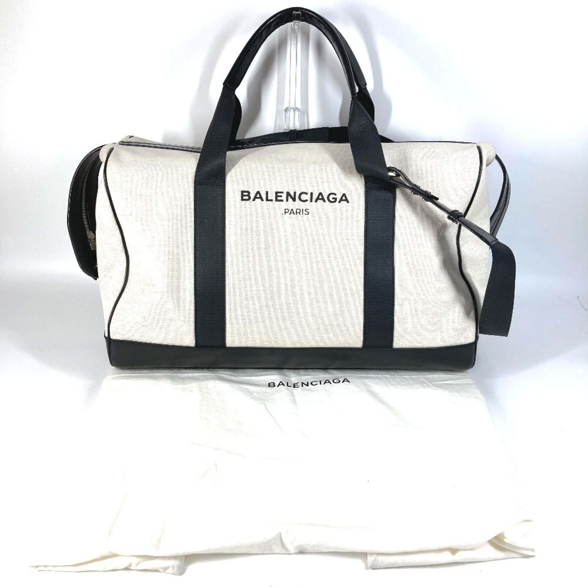 Balenciaga Black White Leather Canvas Boston Bag (Pre-Owned)