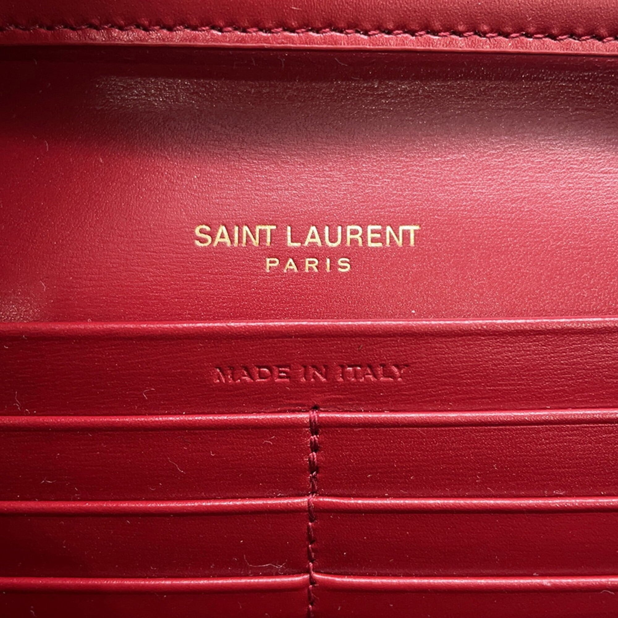 Yves Saint Laurent Red Color Leather Chain/Shoulder Wallet (Pre-Owned)