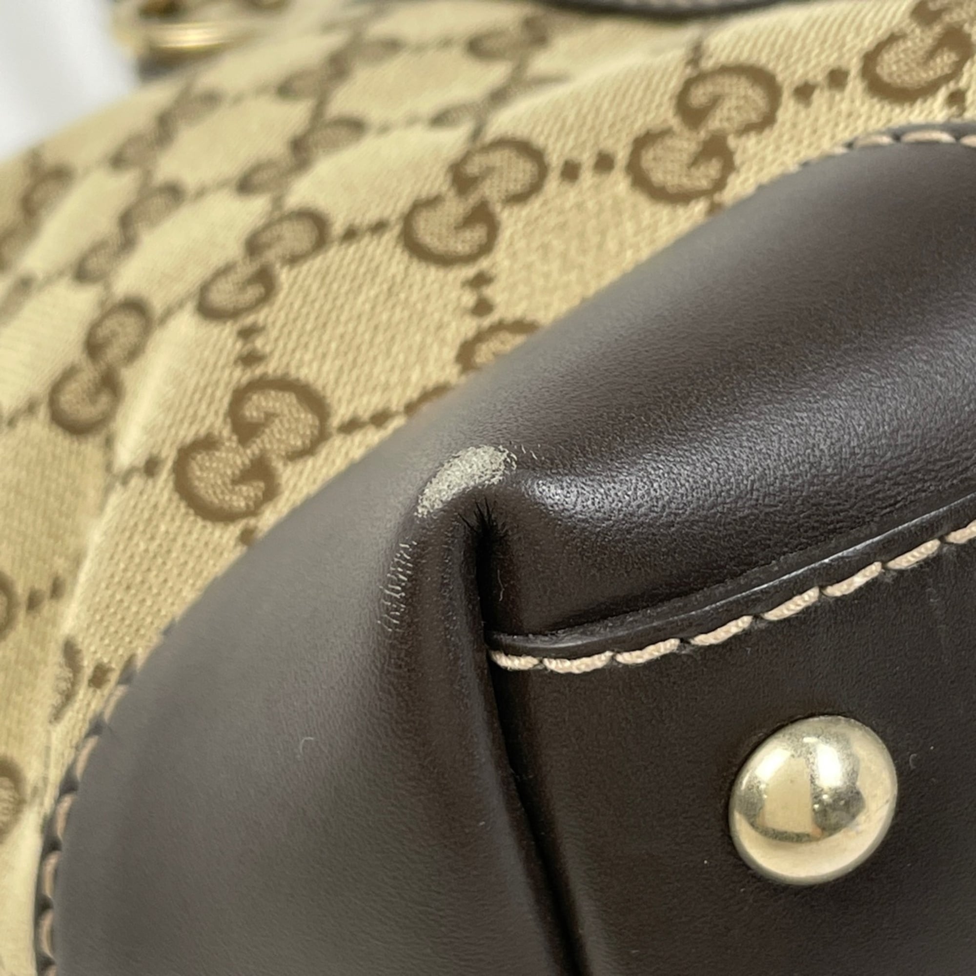Gucci Beige Brown Gg Canvas Leather Tote Bag (Pre-Owned)