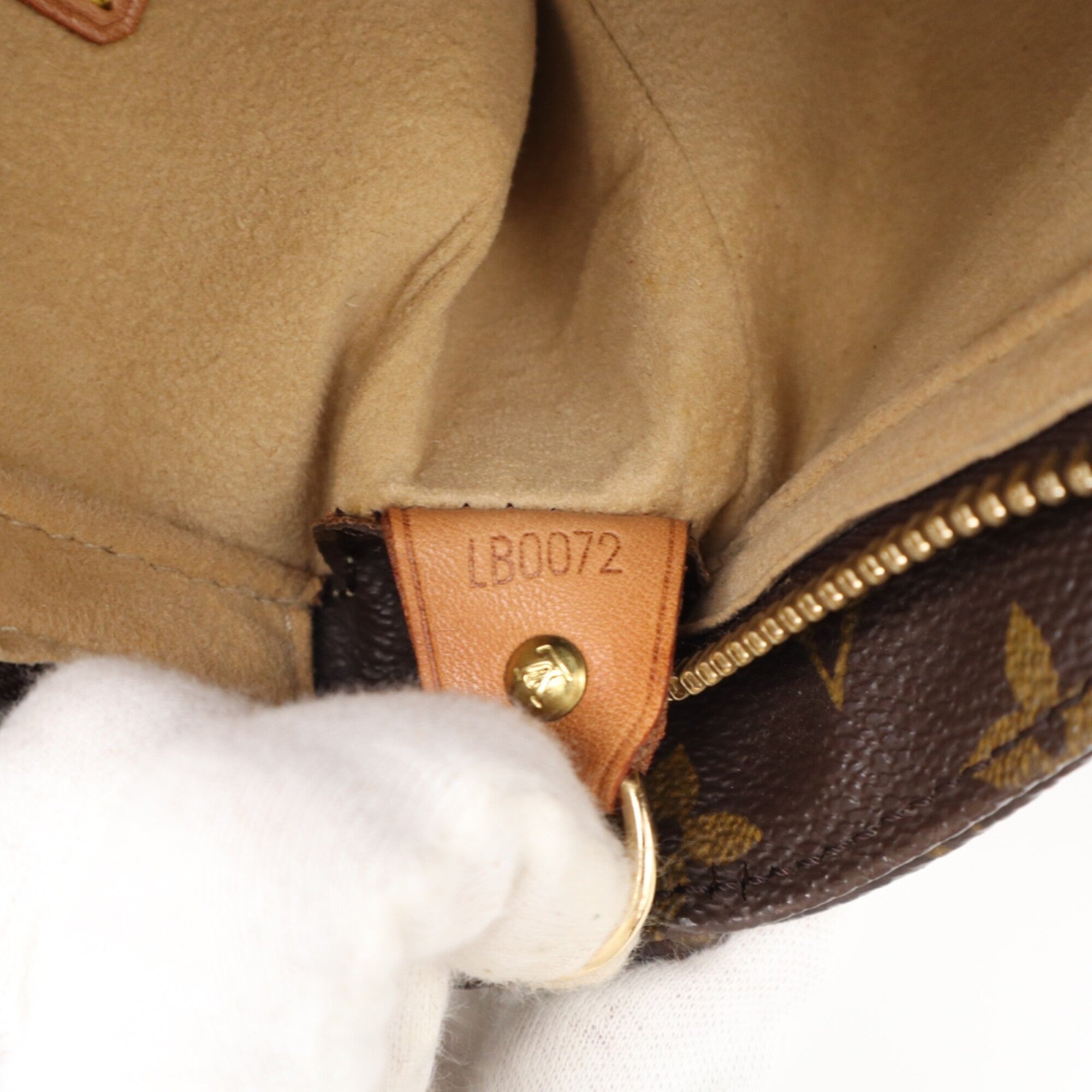 Louis Vuitton Beige Brown Monogram Coated Canvas Leather Handbag (Pre-Owned)