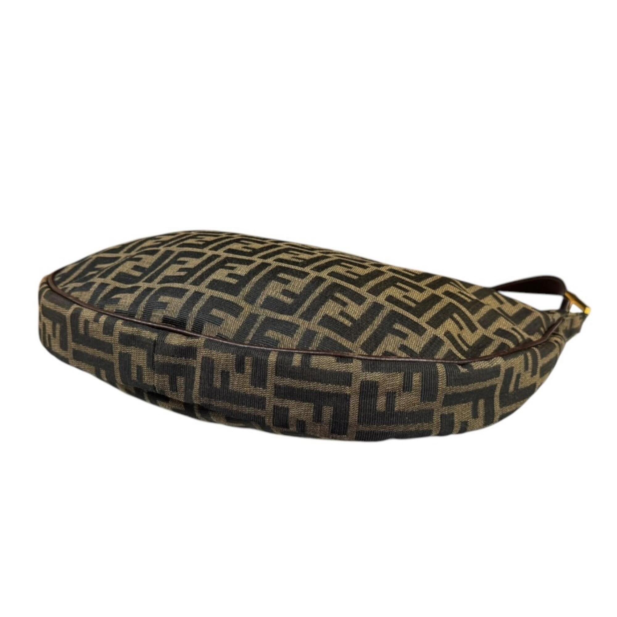 Fendi Zucca Black Brown Canvas Leather Handbag Shoulder Bag (Pre-Owned)