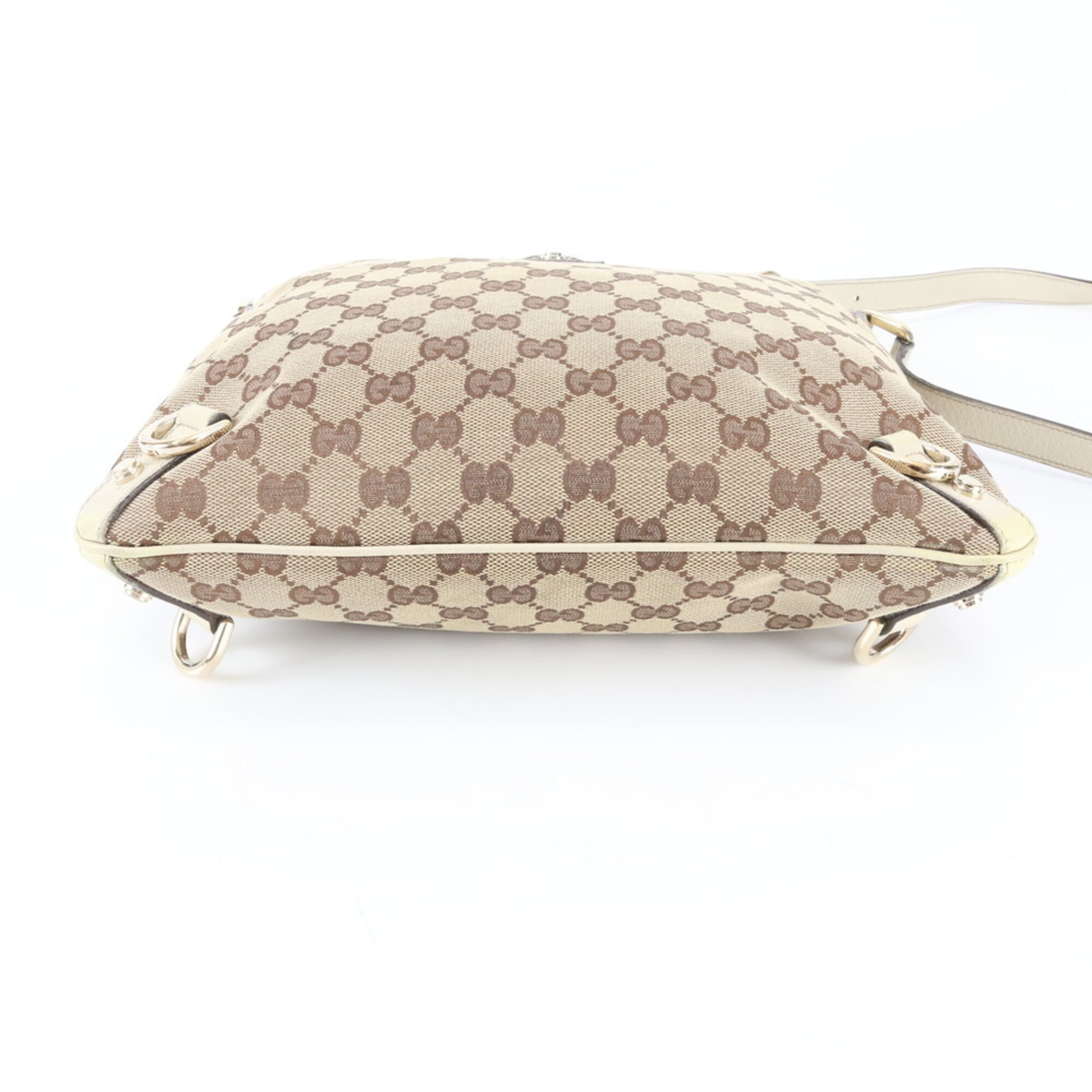 Gucci Beige Ivory Leather Canvas Handbag Shoulder Bag Tote Bag (Pre-Owned)
