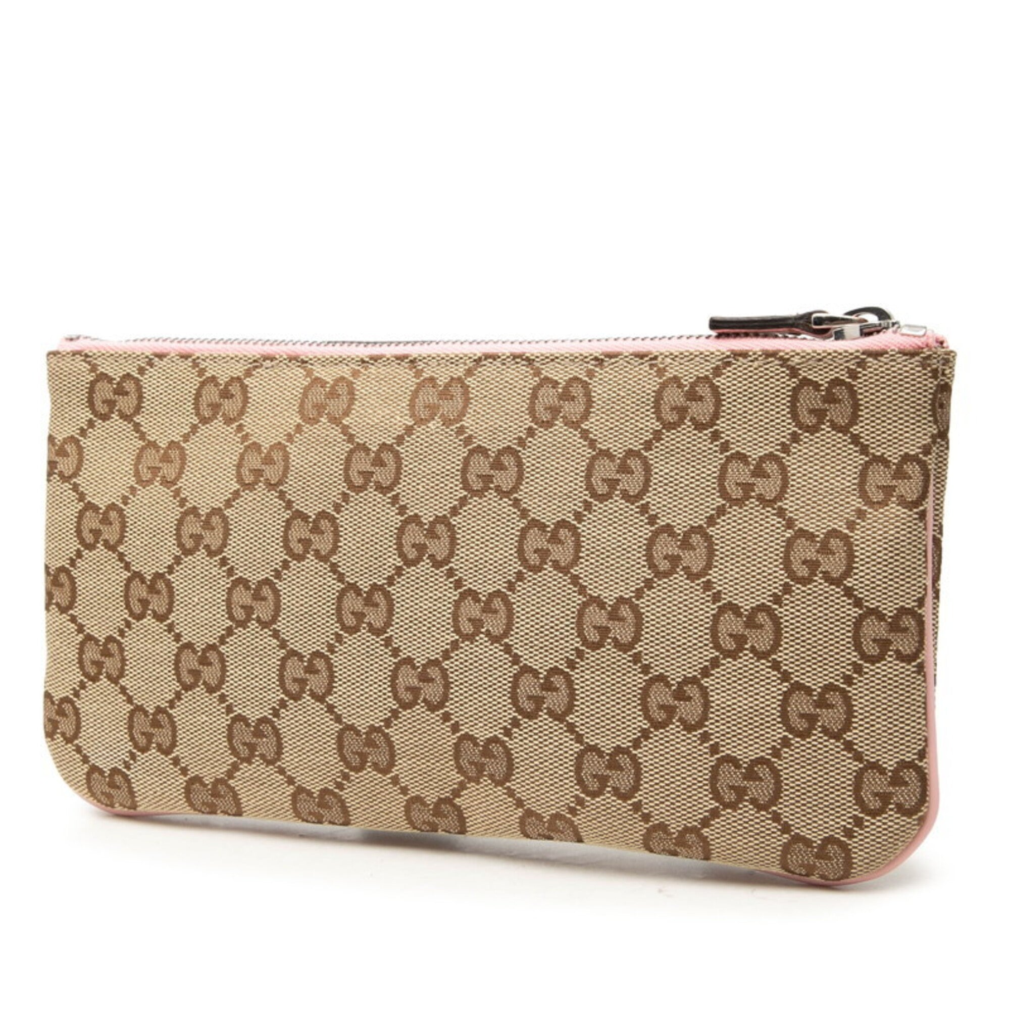 Gucci Beige Pink Canvas Leather Pvc Pouch (Pre-Owned)