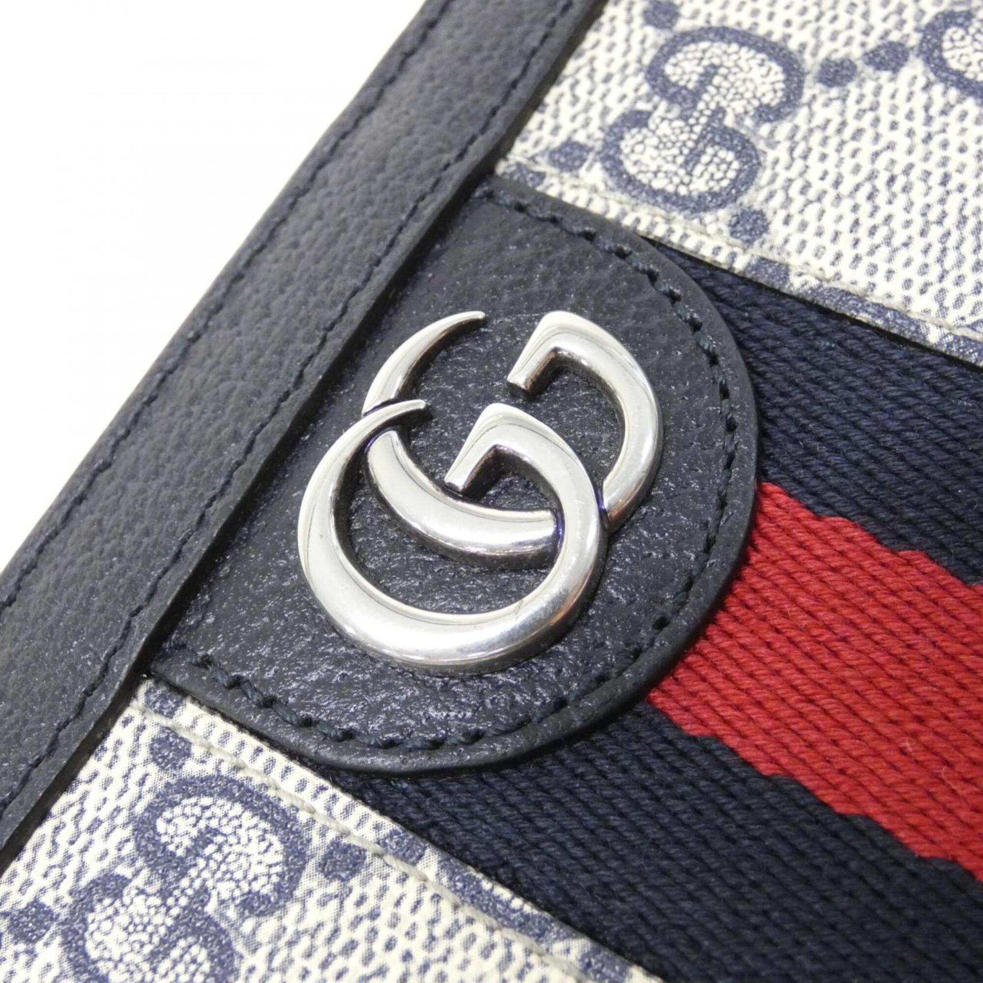 Gucci Beige Blue Gg Supreme Long Wallet (Bi-Fold) (Pre-Owned)