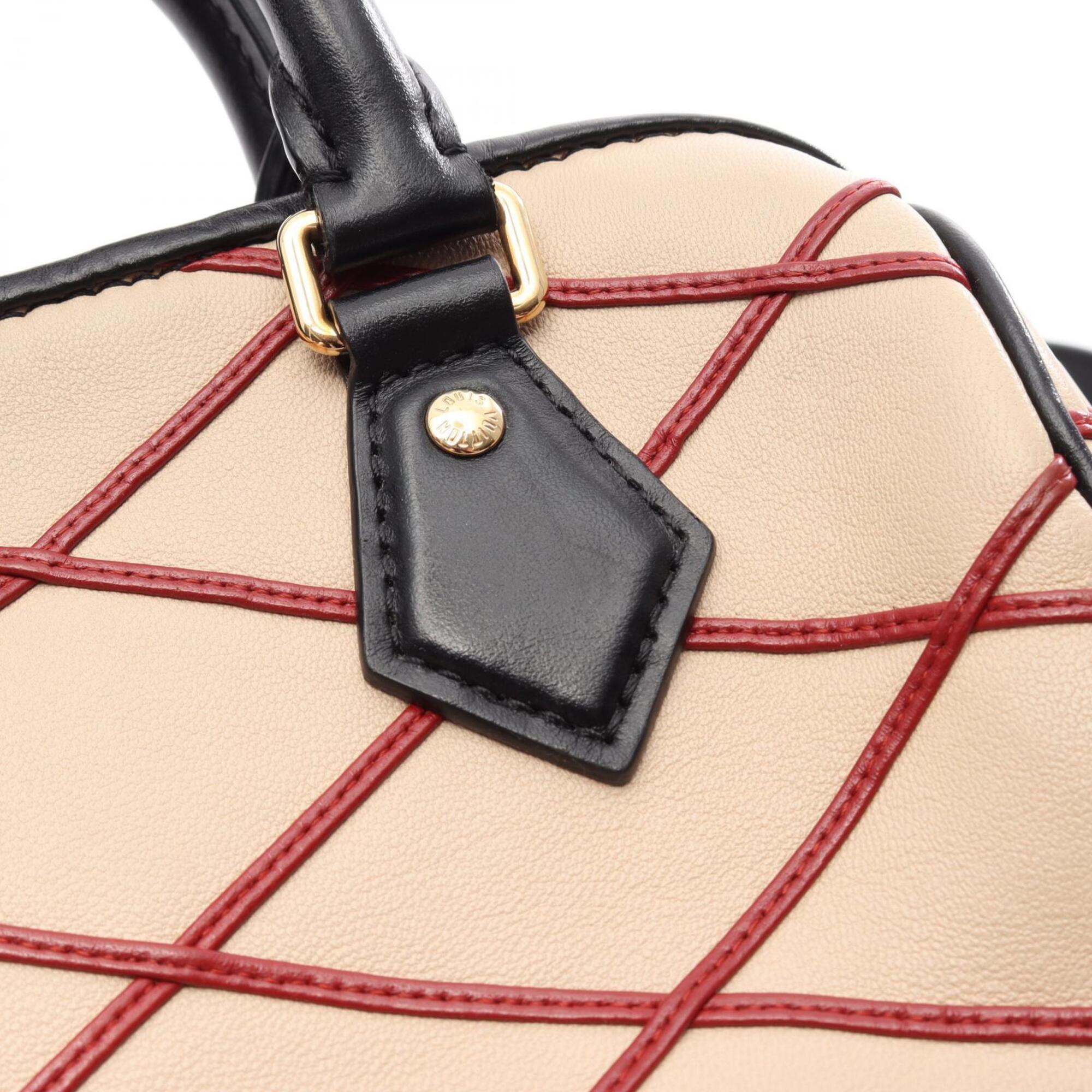 Louis Vuitton Beige Black Red Color Leather Handbag (Pre-Owned)