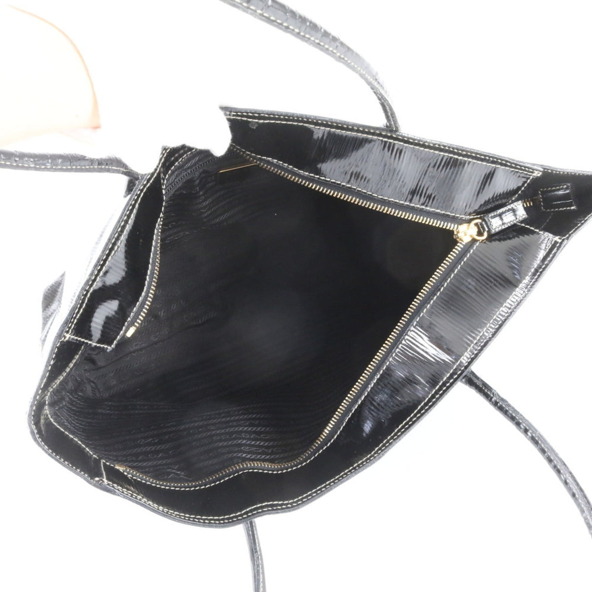 Prada Black Leather Coated Canvas Handbag Shoulder Bag Tote Bag (Pre-Owned)