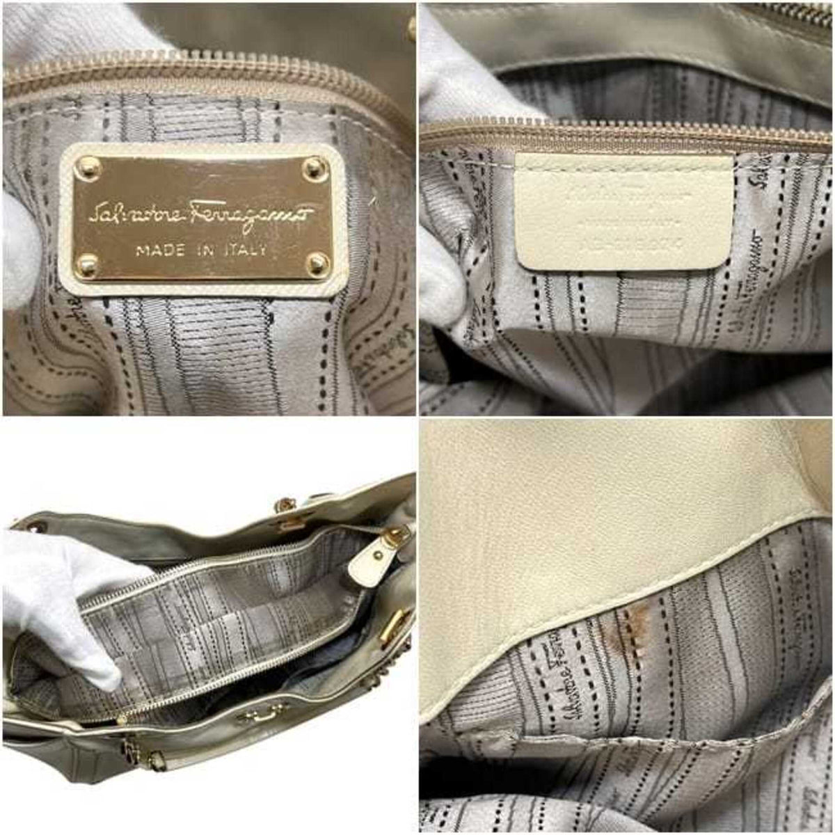 Salvatore Ferragamo Gancini Cream White Leather Tote Bag (Pre-Owned)