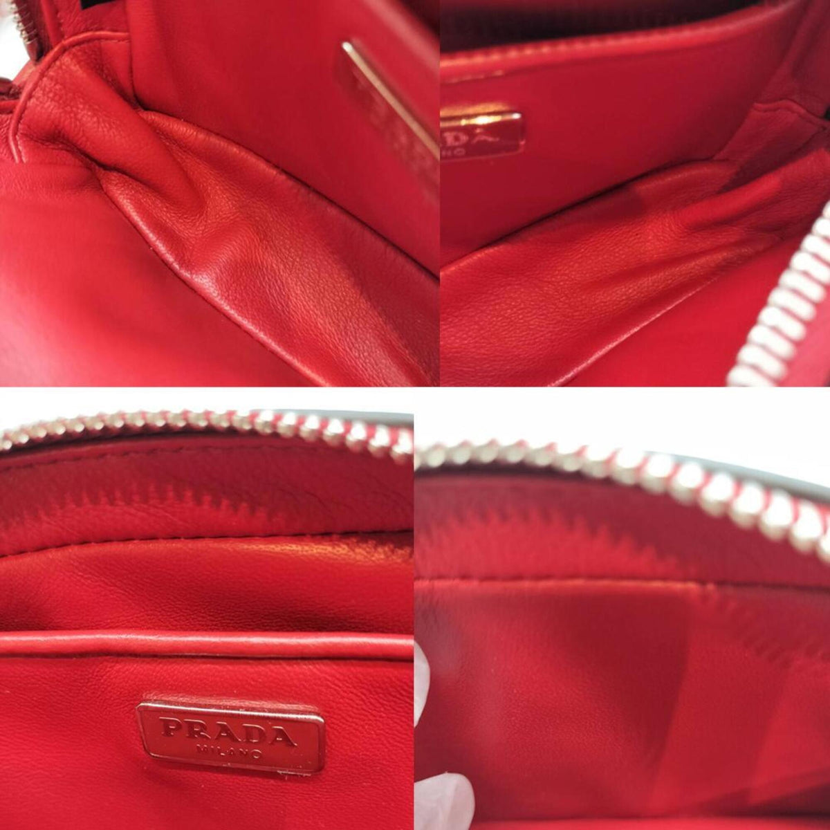 Prada Red Color Leather Pochette Shoulder Bag (Pre-Owned)