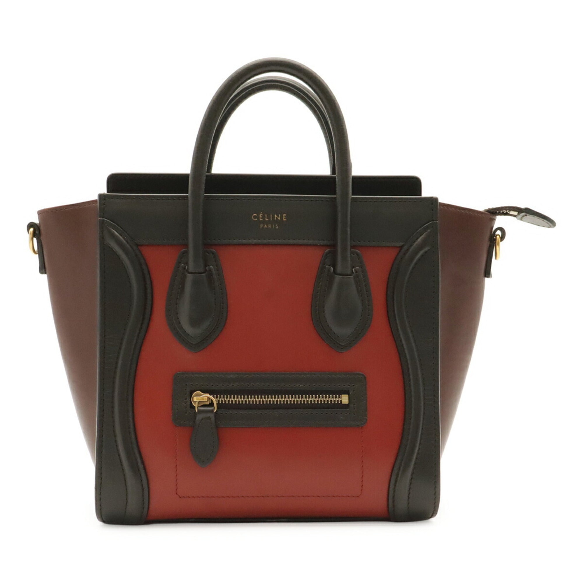 Celine Bordeaux Brown Dark Brown Red Color Leather Handbag (Pre-Owned)