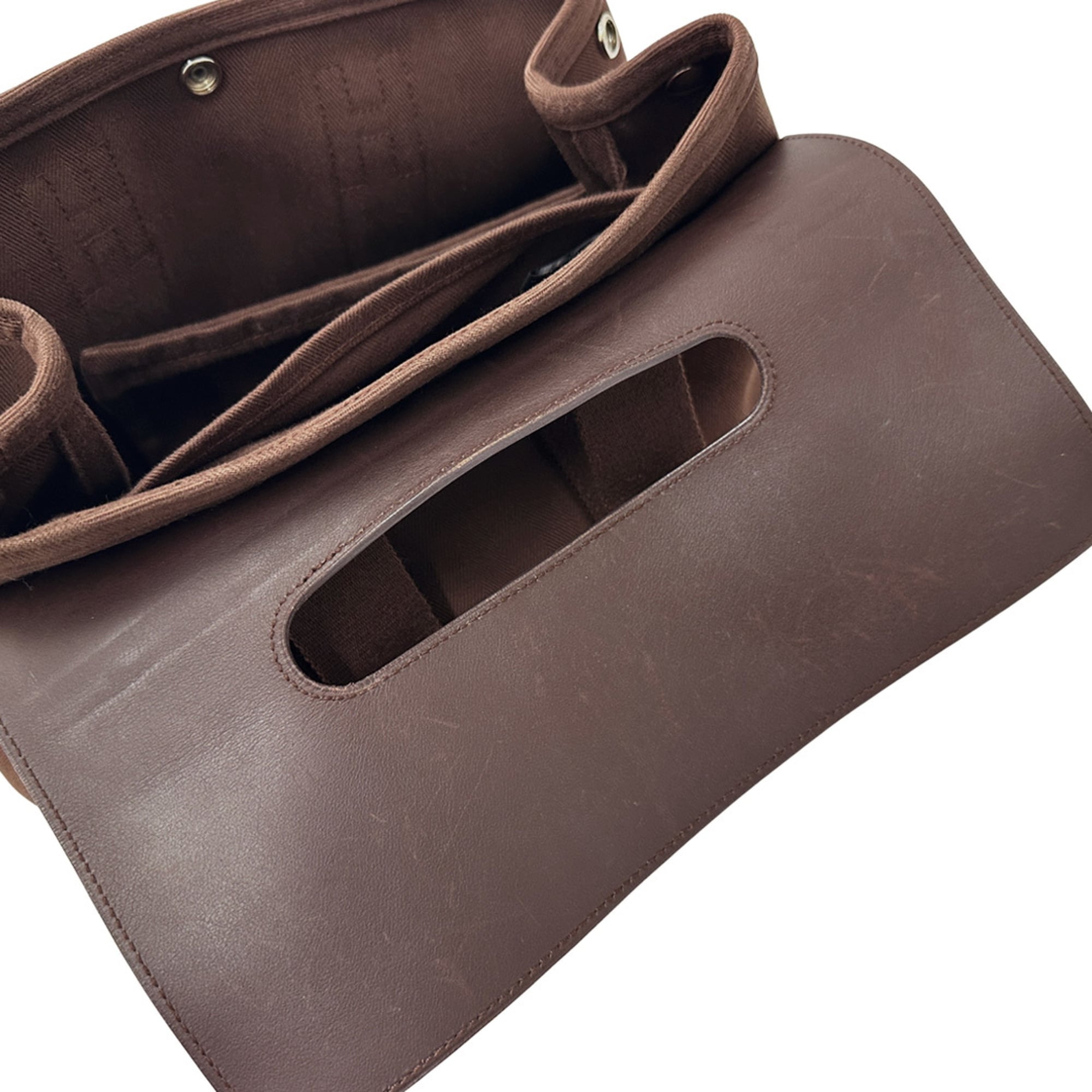 Hermes Brown White Canvas Handbag Pouch (Pre-Owned)