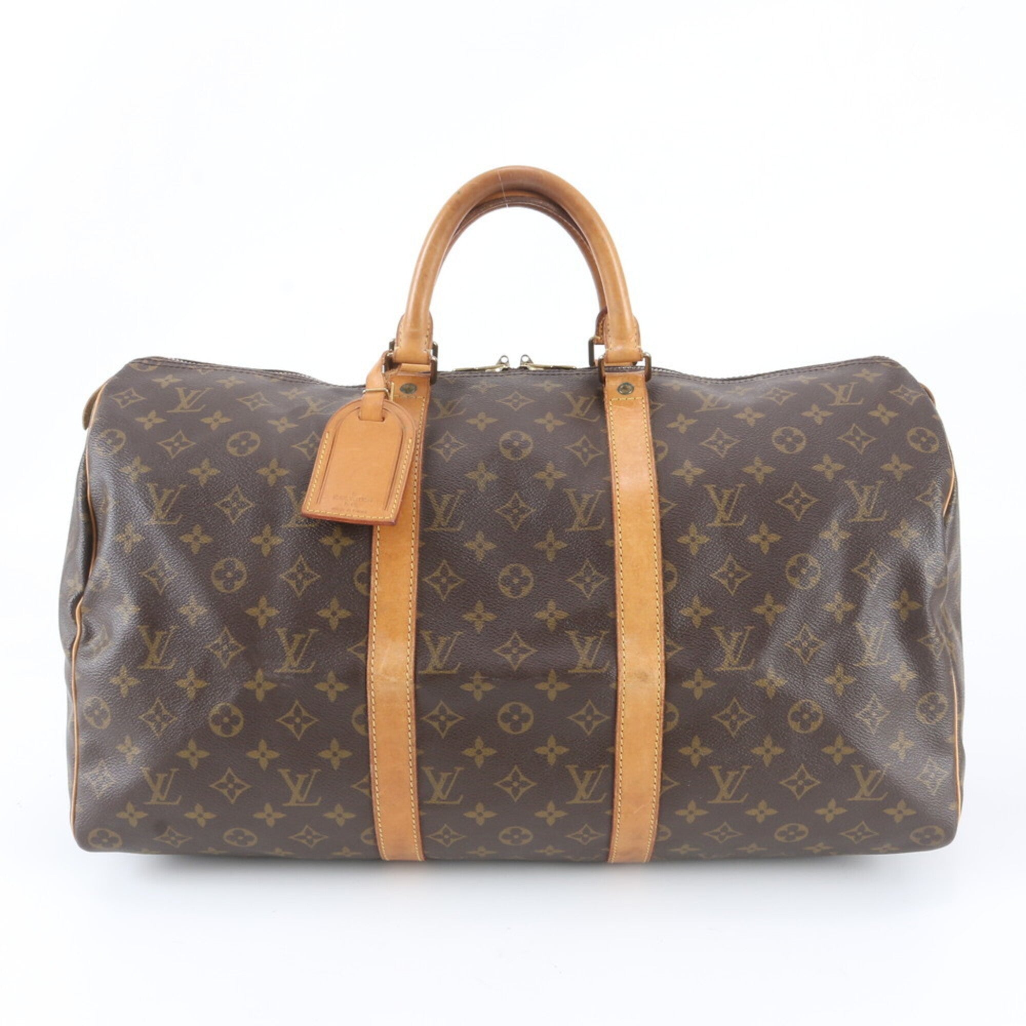 Louis Vuitton Brown Leather Coated Canvas Boston Bag Tote Bag (Pre-Owned)