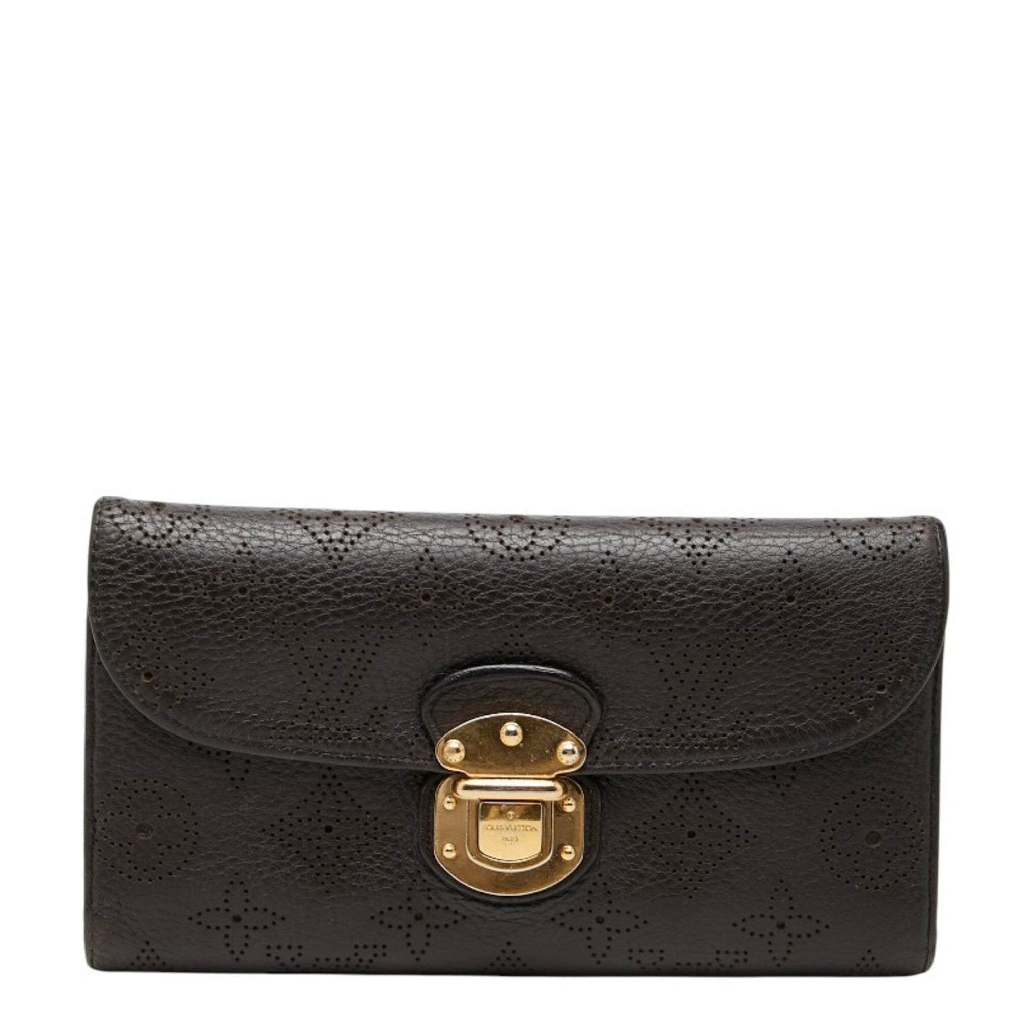 Louis Vuitton Monogram Dark Brown Leather Long Wallet (Tri-Fold) (Pre-Owned)
